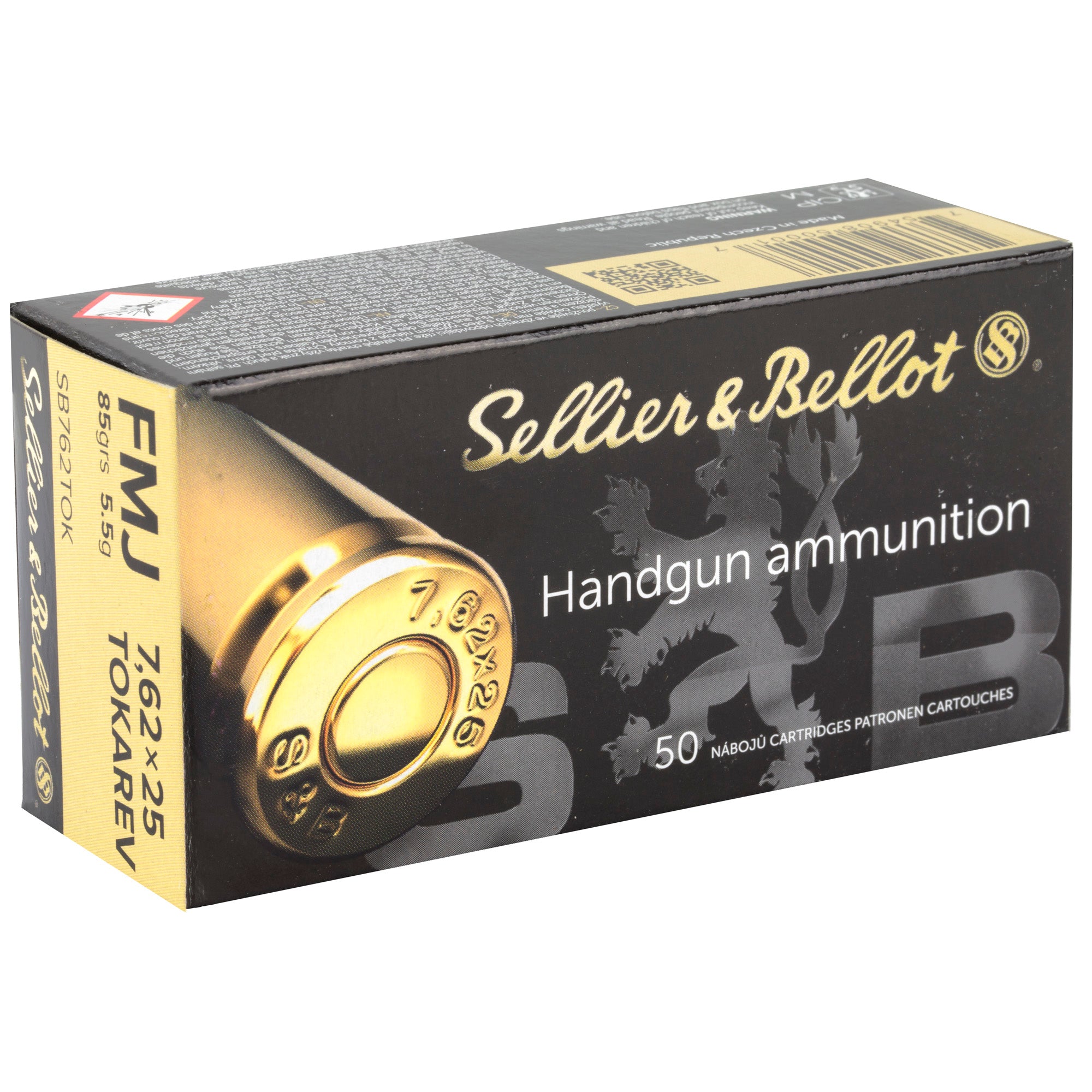 Sellier & Bellot 7.62x25 Tokarev FMJ Ammunition - 85 Grain, 50 Rounds Per Box