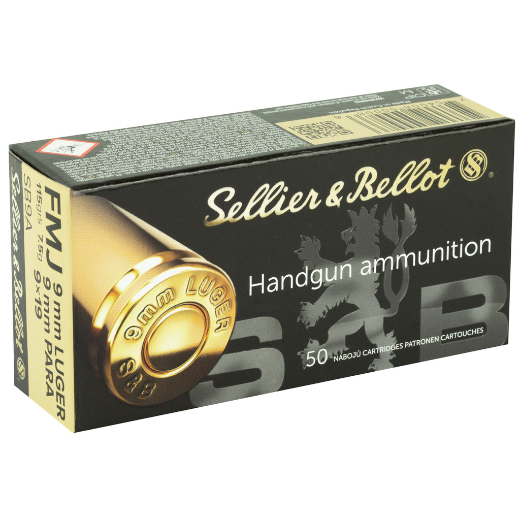 Sellier & Bellot 9mm 115-Grain Full Metal Jacket Ammunition - 50 Rounds Per Box