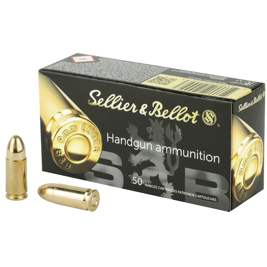 Sellier & Bellot 9mm 124 Grain FMJ Pistol Ammunition - 50 Rounds per Box, 1000 per Case