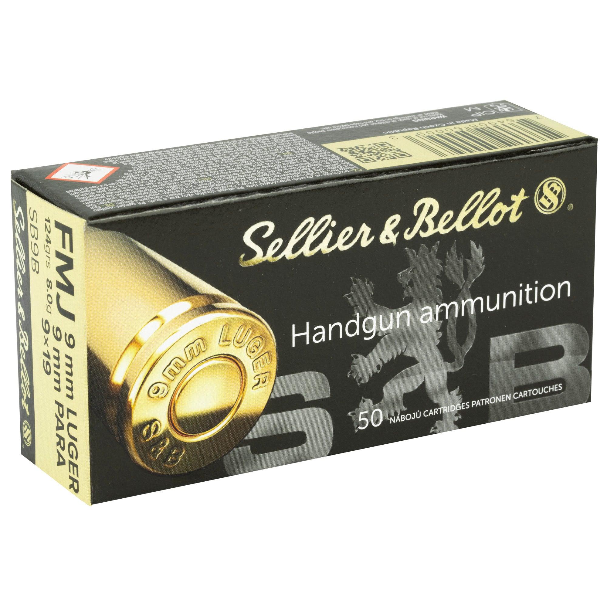 Sellier & Bellot 9mm 124 Grain FMJ Pistol Ammunition - 50 Rounds per Box, 1000 per Case