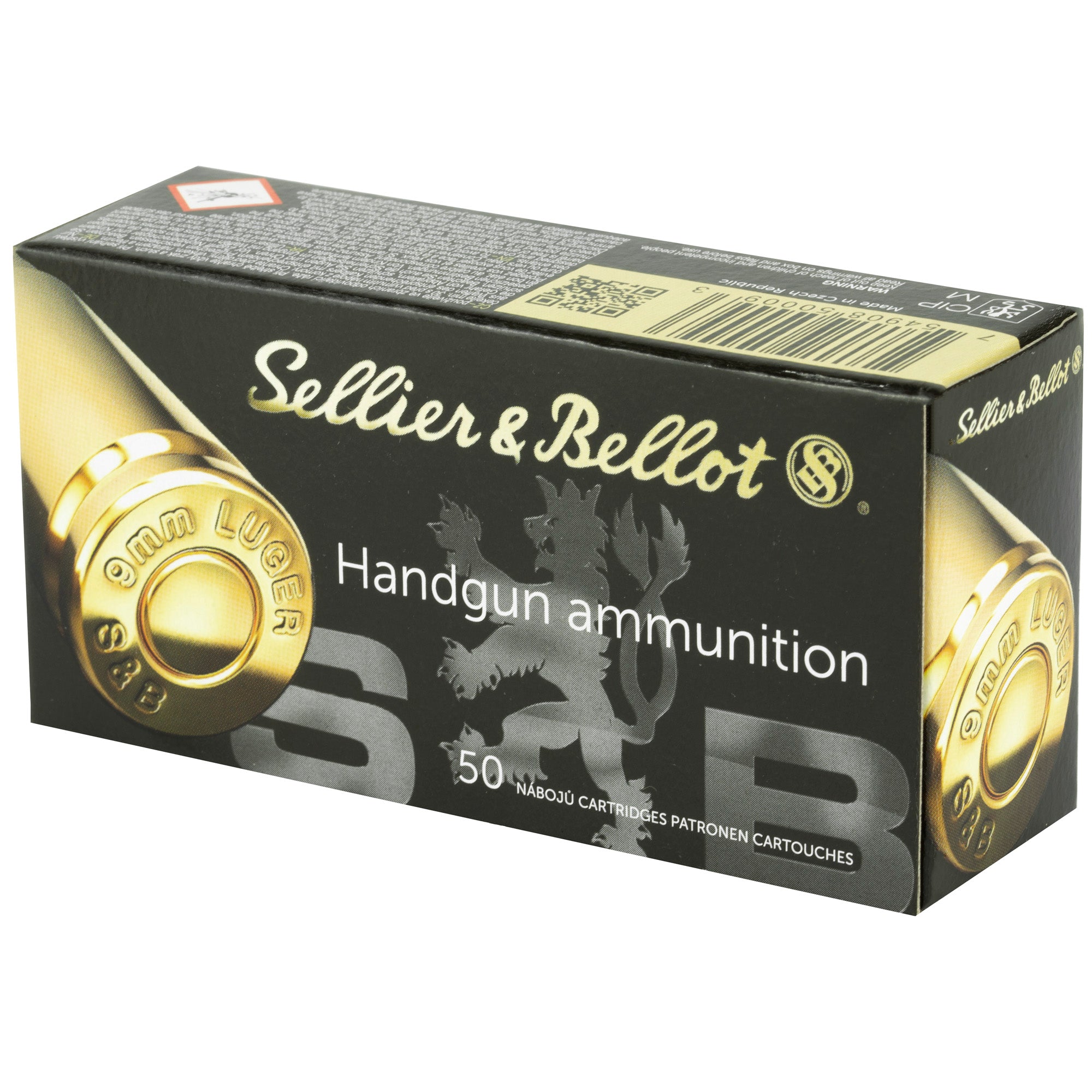 Sellier & Bellot 9mm 124 Grain FMJ Pistol Ammunition - 50 Rounds per Box, 1000 per Case