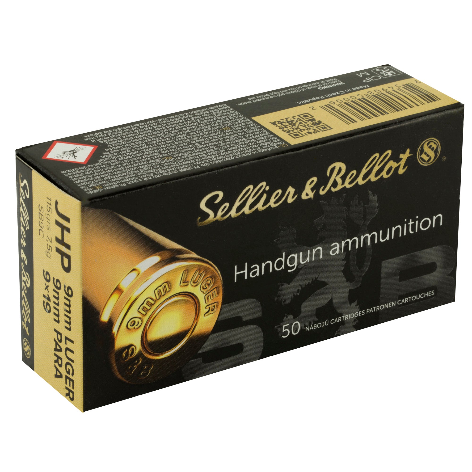 Sellier & Bellot 9mm 115-Grain Jacketed Hollow Point Pistol Ammunition (50 rounds per box)