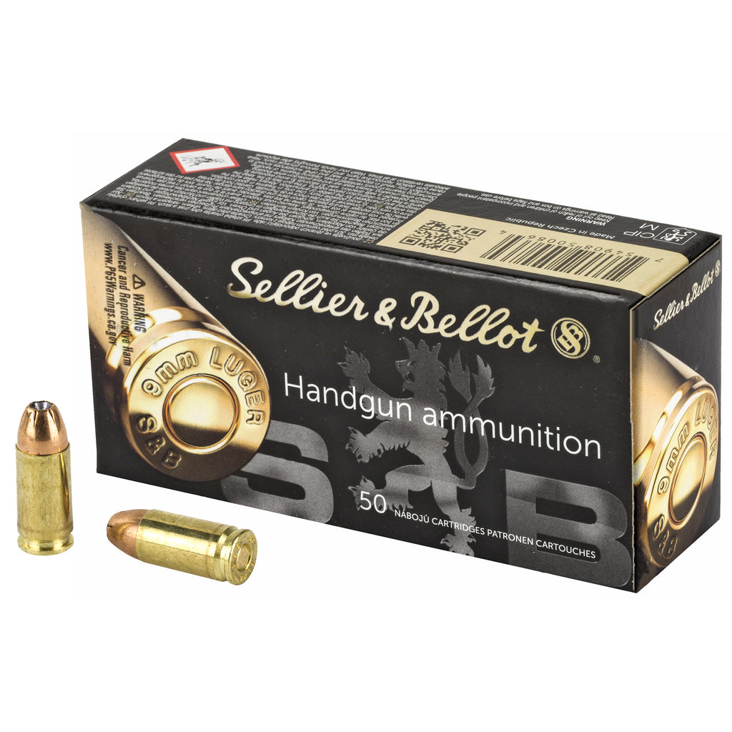 Sellier & Bellot 9mm 124 Grain Jacketed Hollow Point Pistol Ammunition (50 Rounds)