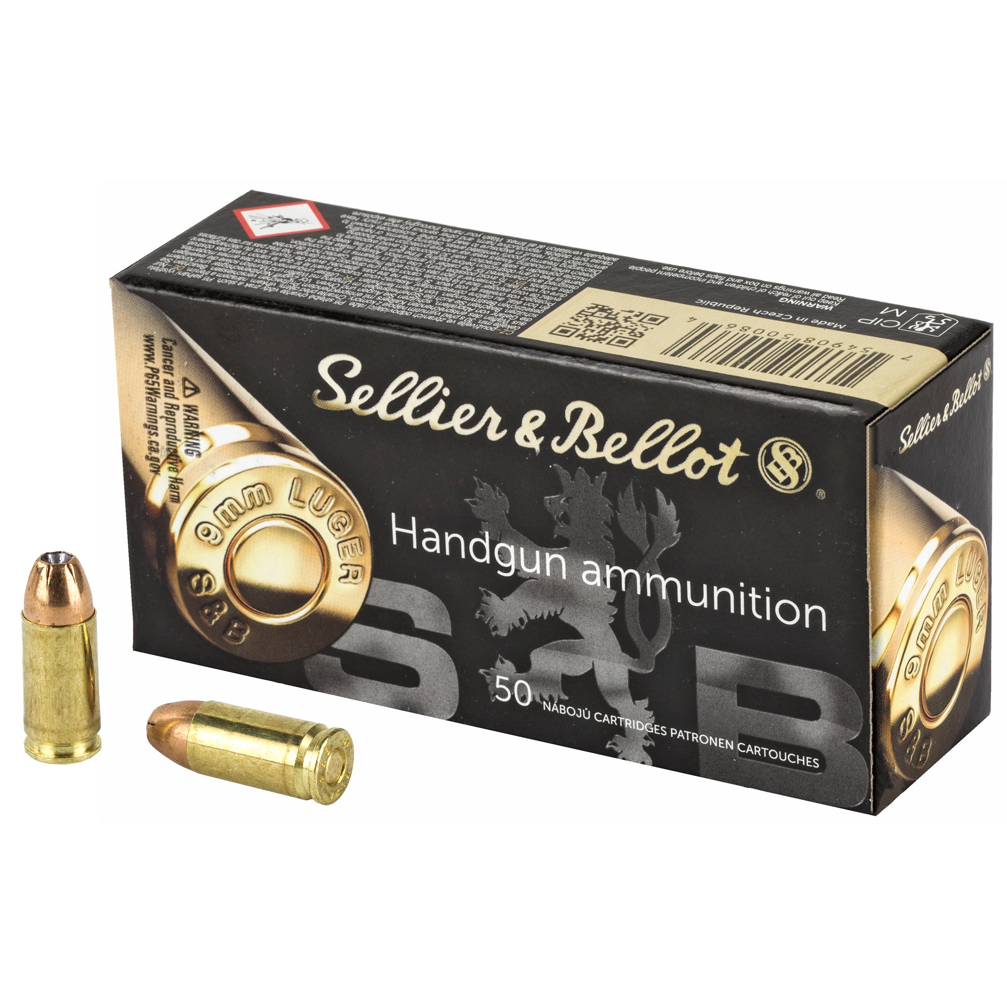 Sellier & Bellot 9mm 124 Grain Jacketed Hollow Point Pistol Ammunition (50 Rounds)