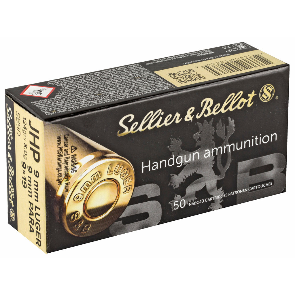 Sellier & Bellot 9mm 124 Grain Jacketed Hollow Point Pistol Ammunition (50 Rounds)