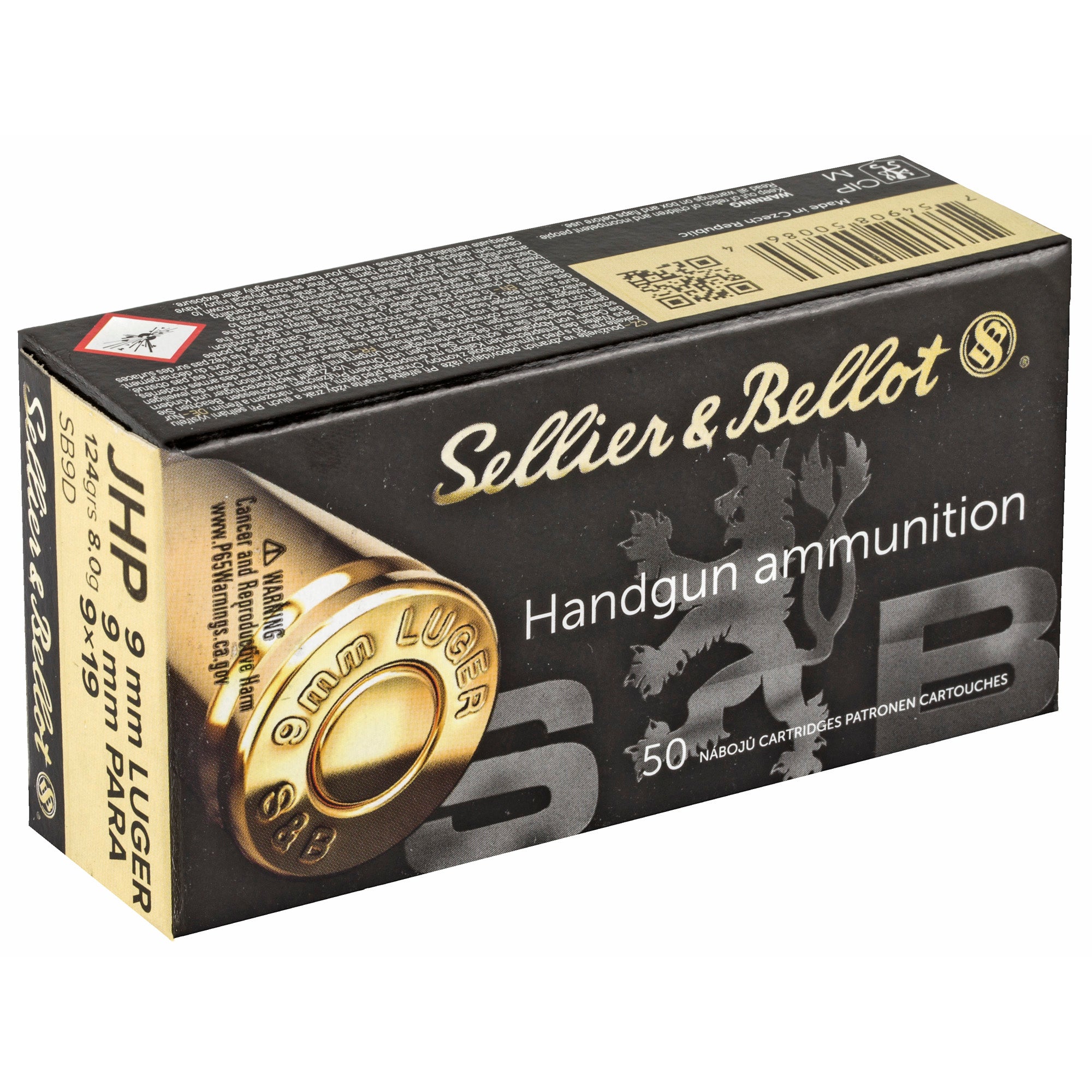 Sellier & Bellot 9mm 124 Grain Jacketed Hollow Point Pistol Ammunition (50 Rounds)