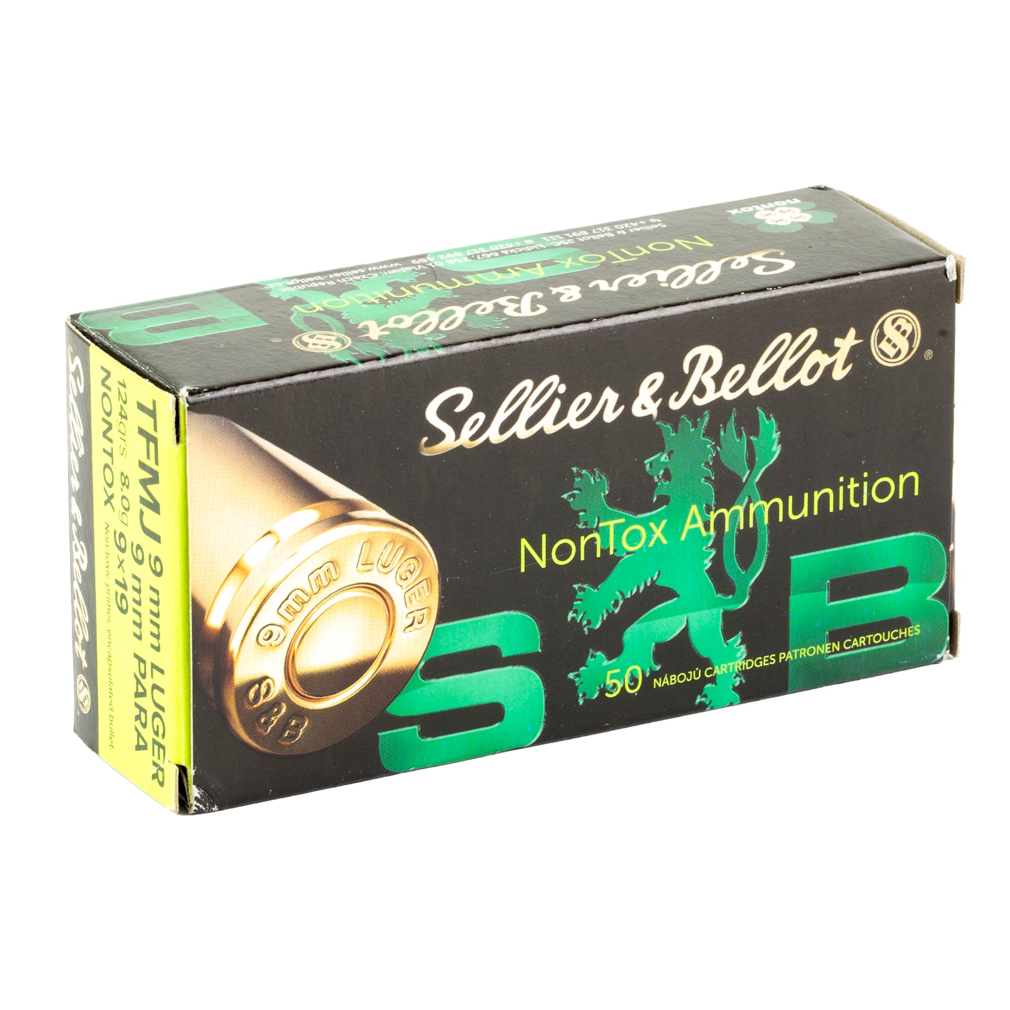 Sellier & Bellot 9mm 124 Grain Full Metal Jacket Ammunition - Non-Toxic, 50 Rounds per Box