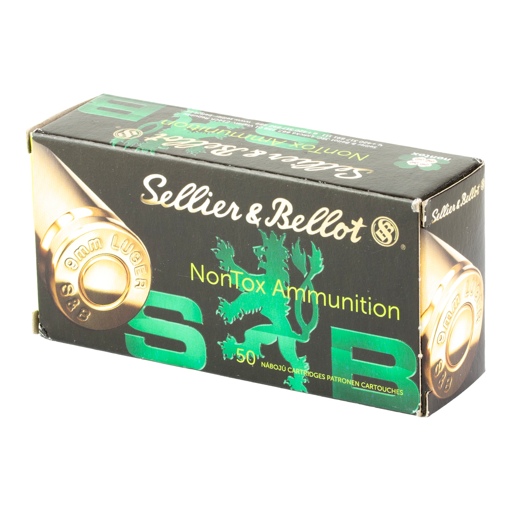 Sellier & Bellot 9mm 124 Grain Full Metal Jacket Ammunition - Non-Toxic, 50 Rounds per Box