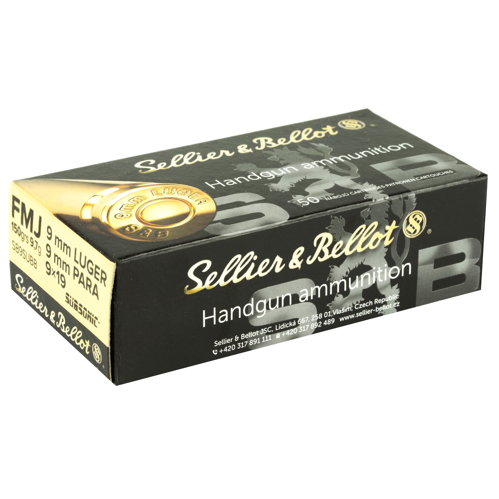 Sellier & Bellot 9mm Subsonic 150-Grain FMJ Ammunition - 50 Rounds Per Box
