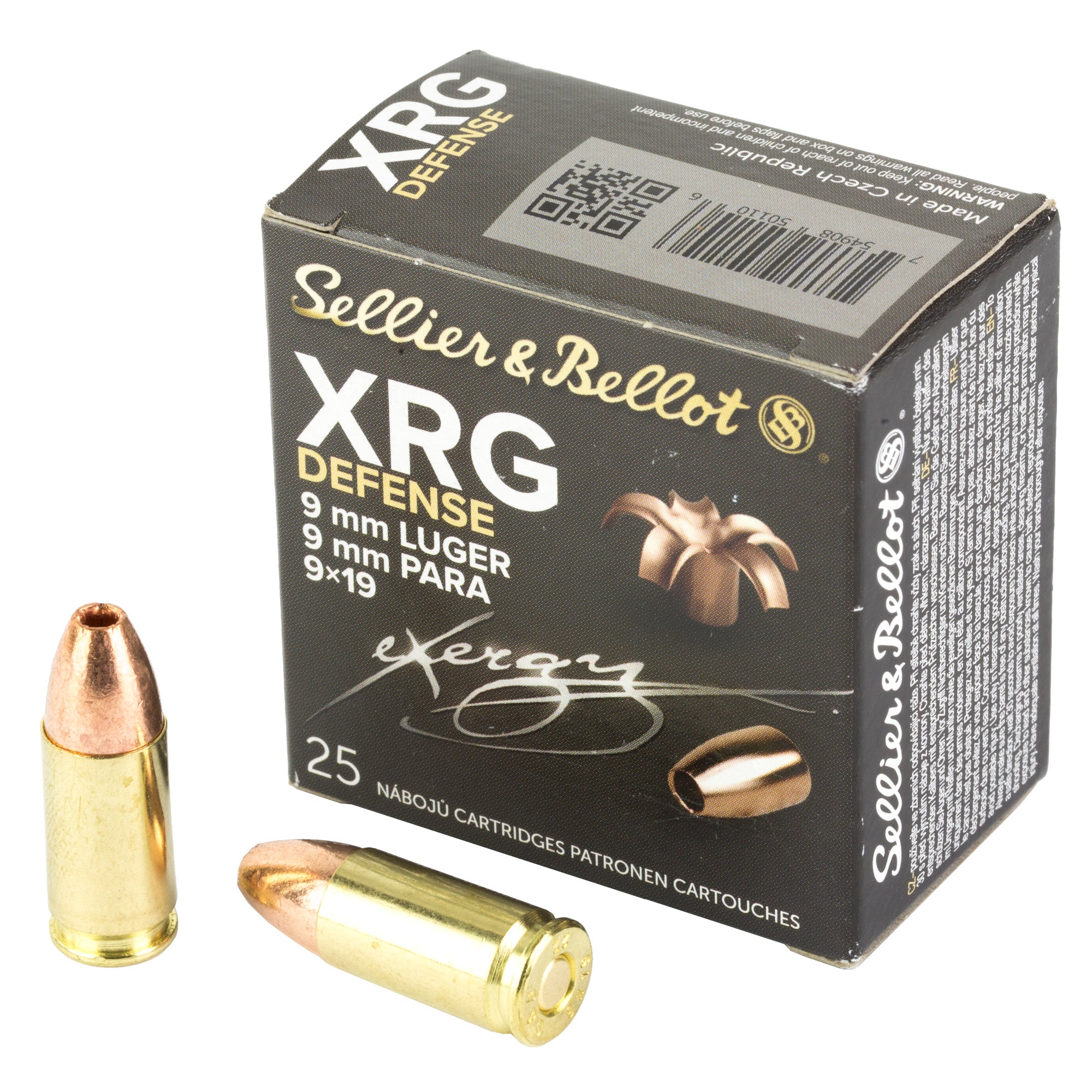 Sellier & Bellot 9mm 100-Grain XRG Hollow Point Pistol Ammunition (25 Rounds per Box)