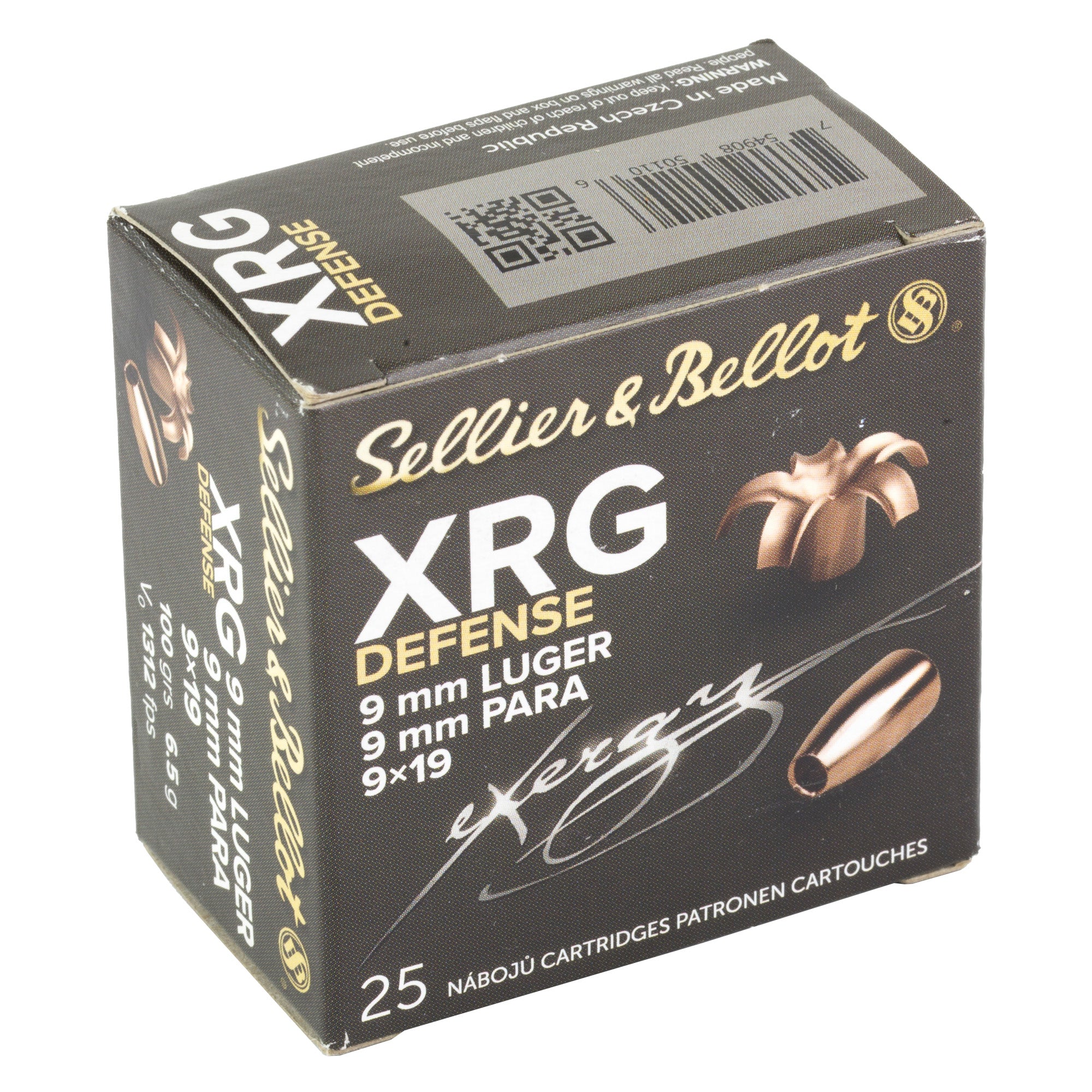 Sellier & Bellot 9mm 100-Grain XRG Hollow Point Pistol Ammunition (25 Rounds per Box)