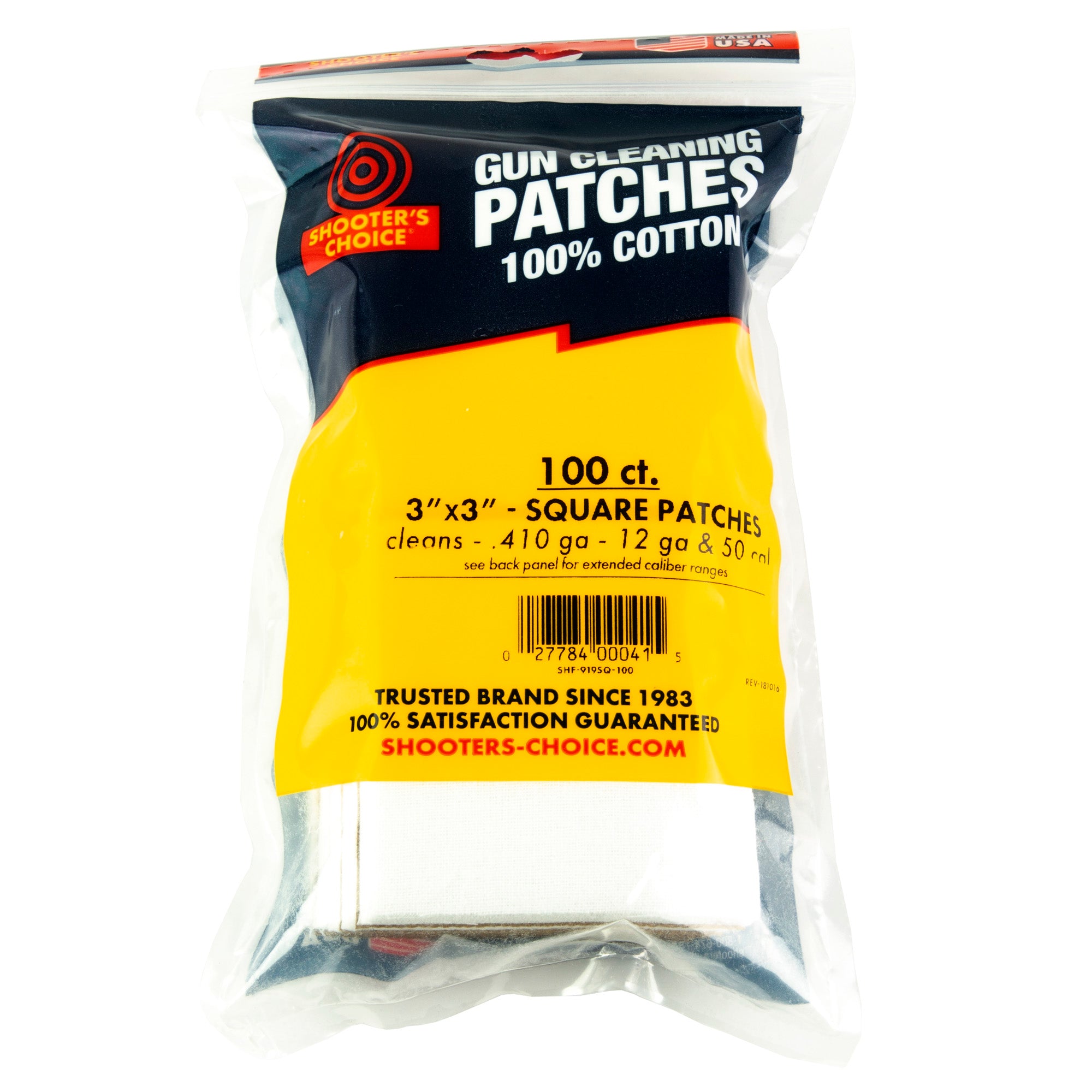 Shooter's Choice 3-inch Cotton Gun Cleaning Patches (100 Pack) - SHF-919SQ-100