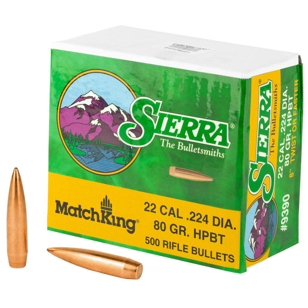 Sierra Bullets MatchKing .224 Caliber, 80 Grain Boat Tail Hollow Point – 500 Count