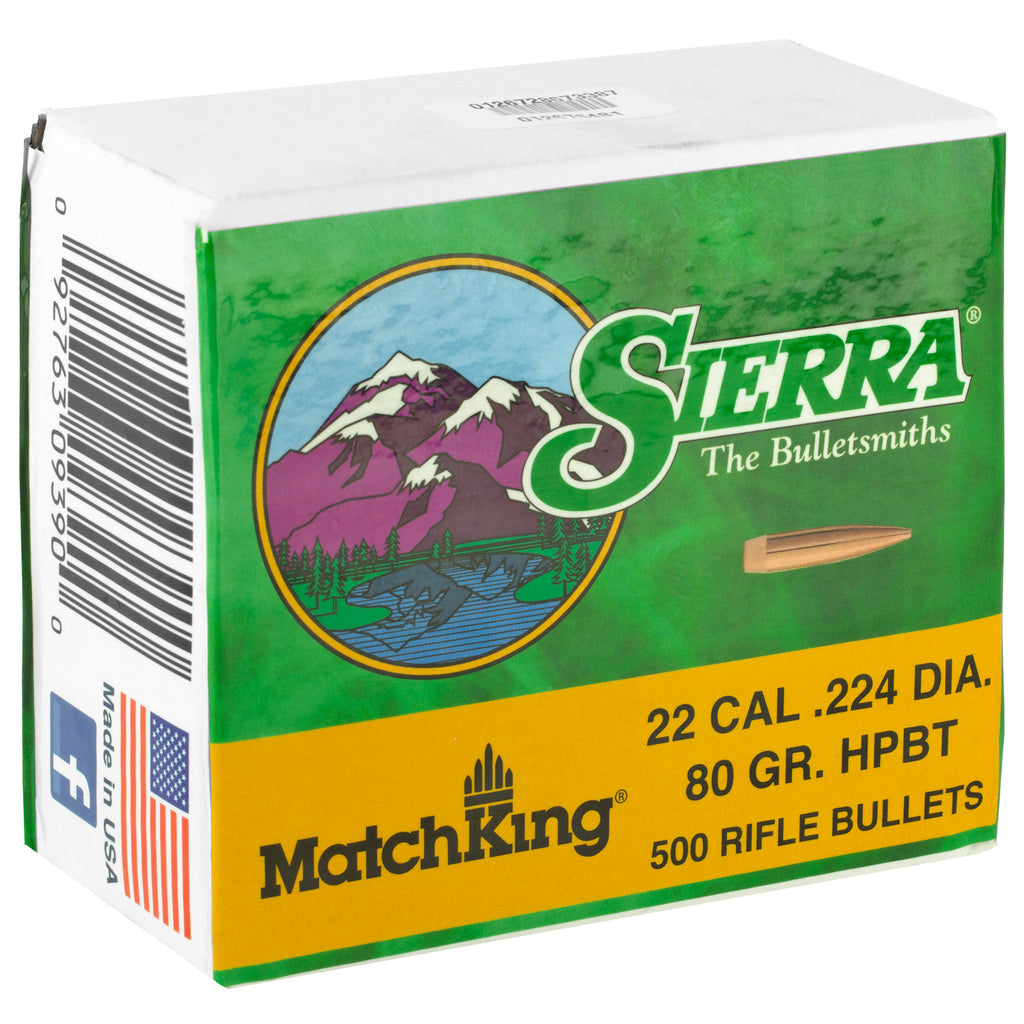 Sierra Bullets MatchKing .224 Caliber, 80 Grain Boat Tail Hollow Point – 500 Count