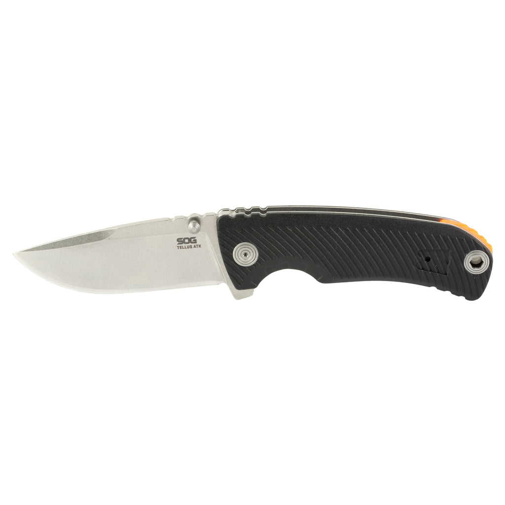 SOG Knives & Tools Tellus ATK 3.5-inch Assisted Folding Knife with Cryo 440C Steel Blade and Textured Black Handle