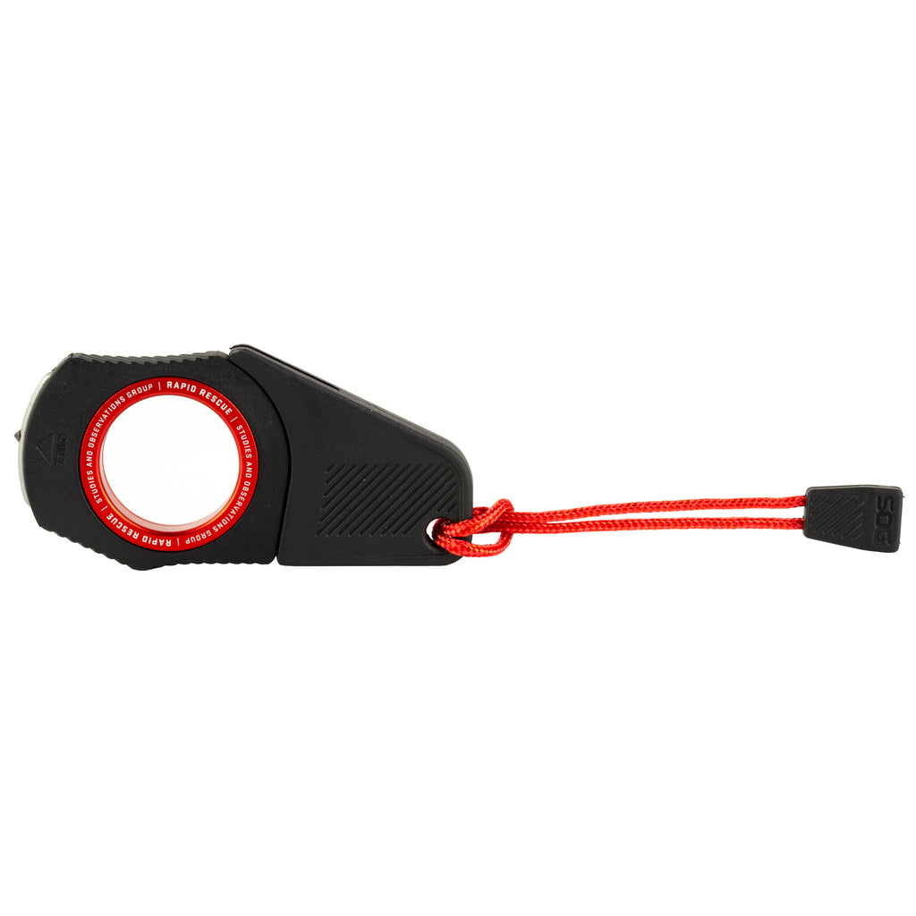 SOG Rapid Rescue Black and Red Keychain Tool with Seatbelt Cutter and Glass Breaker