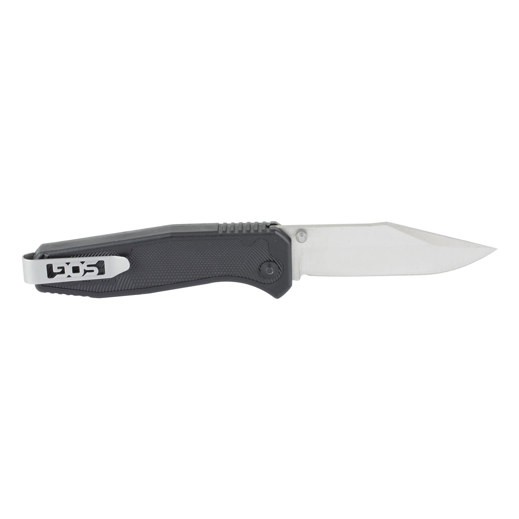 SOG Flare Satin Assisted Folding Knife with Black Handle and Reversible Pocket Clip