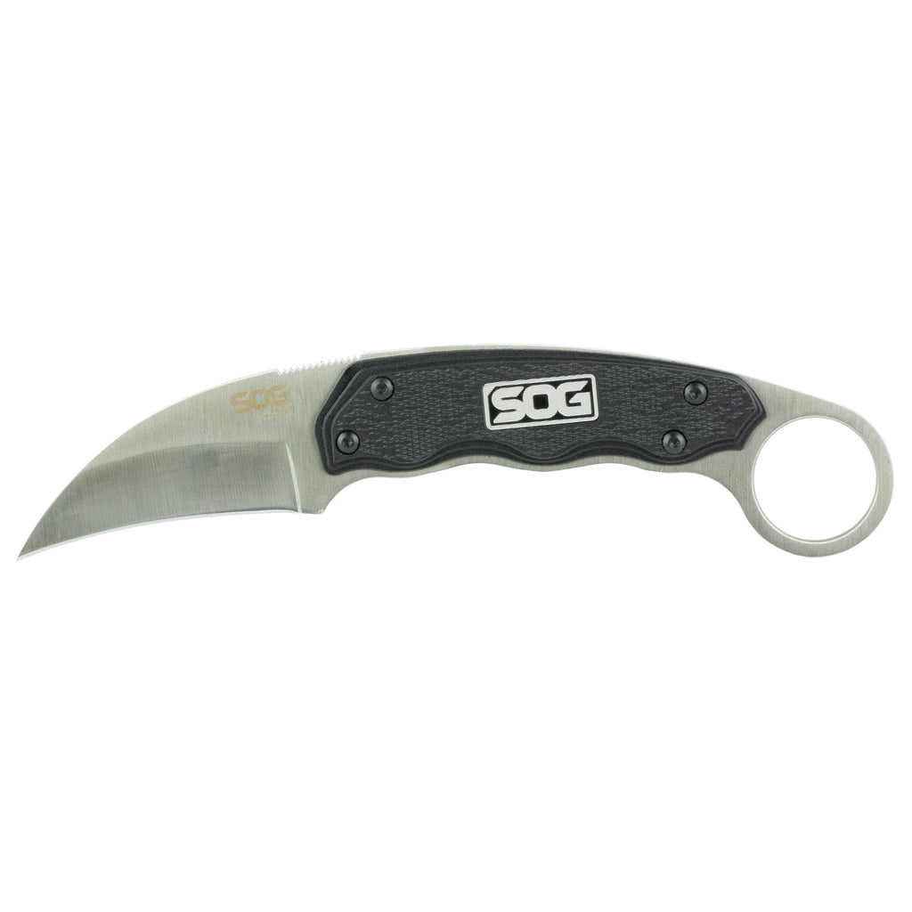 SOG Gambit Fixed Blade Knife with Sheath – Durable 7Cr17MoV Steel, 2.58-Inch Hooked Blade, Black Handle