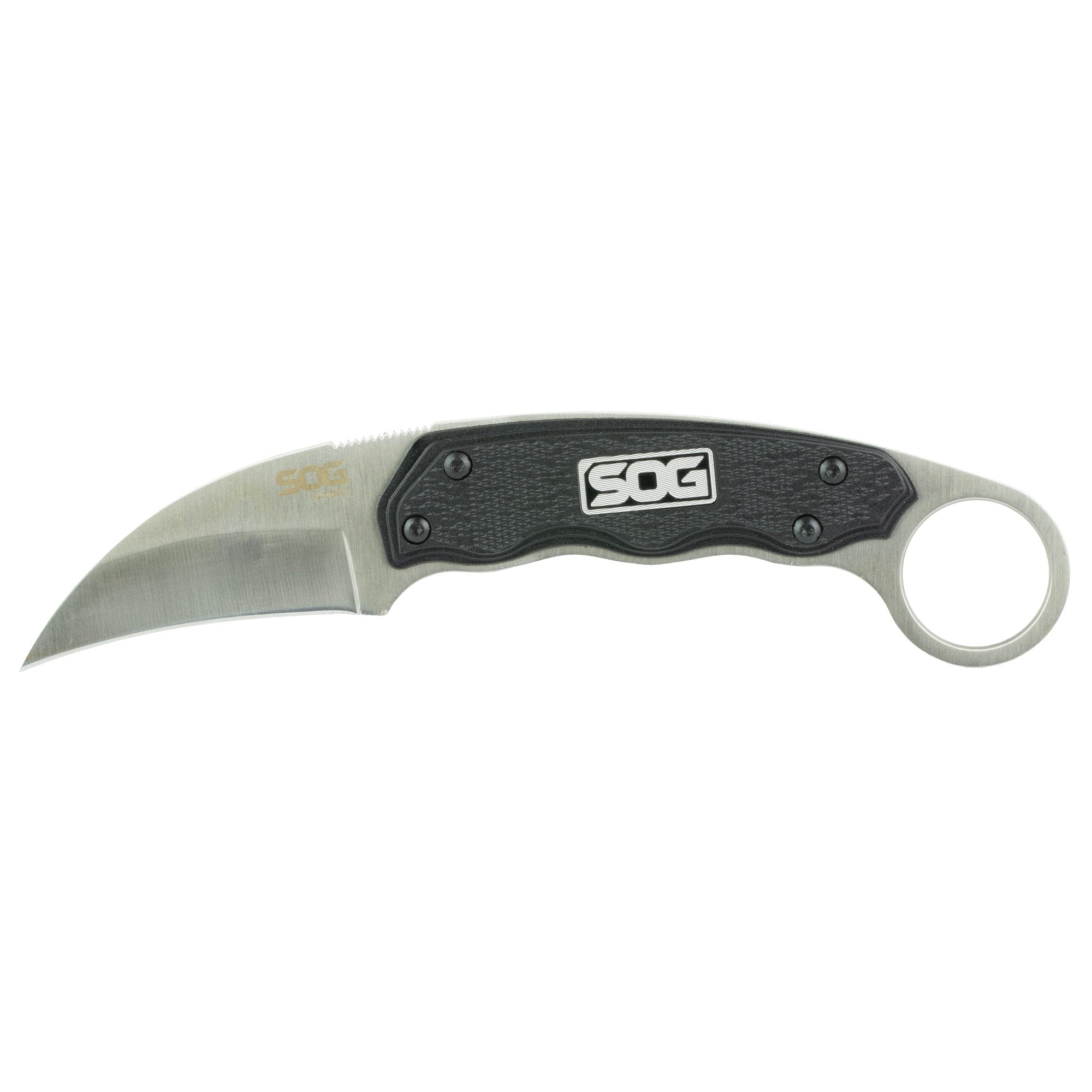 SOG Gambit Fixed Blade Knife with Sheath – Durable 7Cr17MoV Steel, 2.58-Inch Hooked Blade, Black Handle