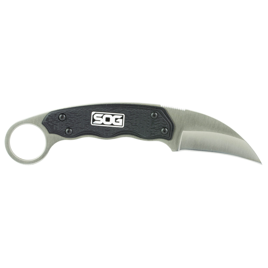 SOG Gambit Fixed Blade Knife with Sheath – Durable 7Cr17MoV Steel, 2.58-Inch Hooked Blade, Black Handle