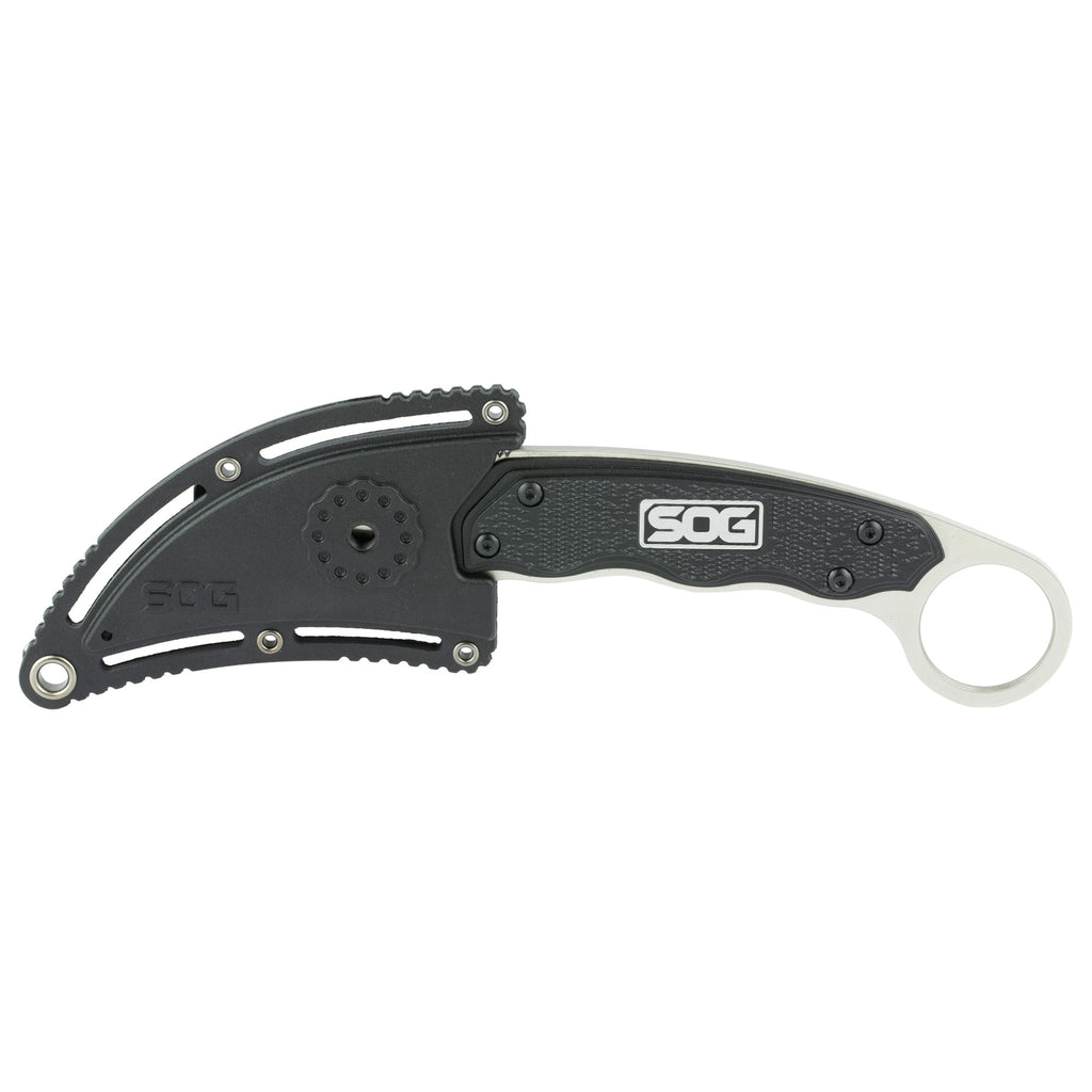 SOG Gambit Fixed Blade Knife with Sheath – Durable 7Cr17MoV Steel, 2.58-Inch Hooked Blade, Black Handle