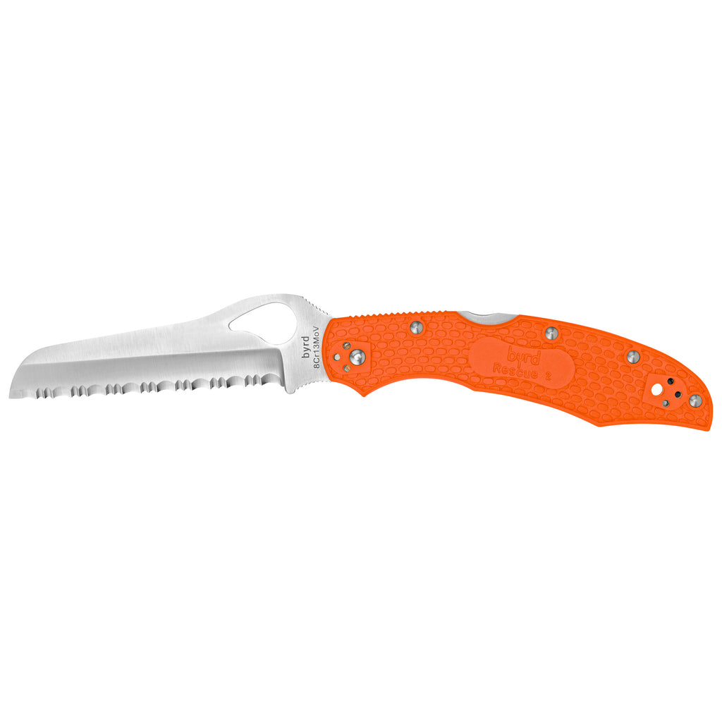 Spyderco Byrd Cara Cara 2 Rescue Folding Knife - Orange, 3.91-inch Blade, 8Cr13MoV Steel