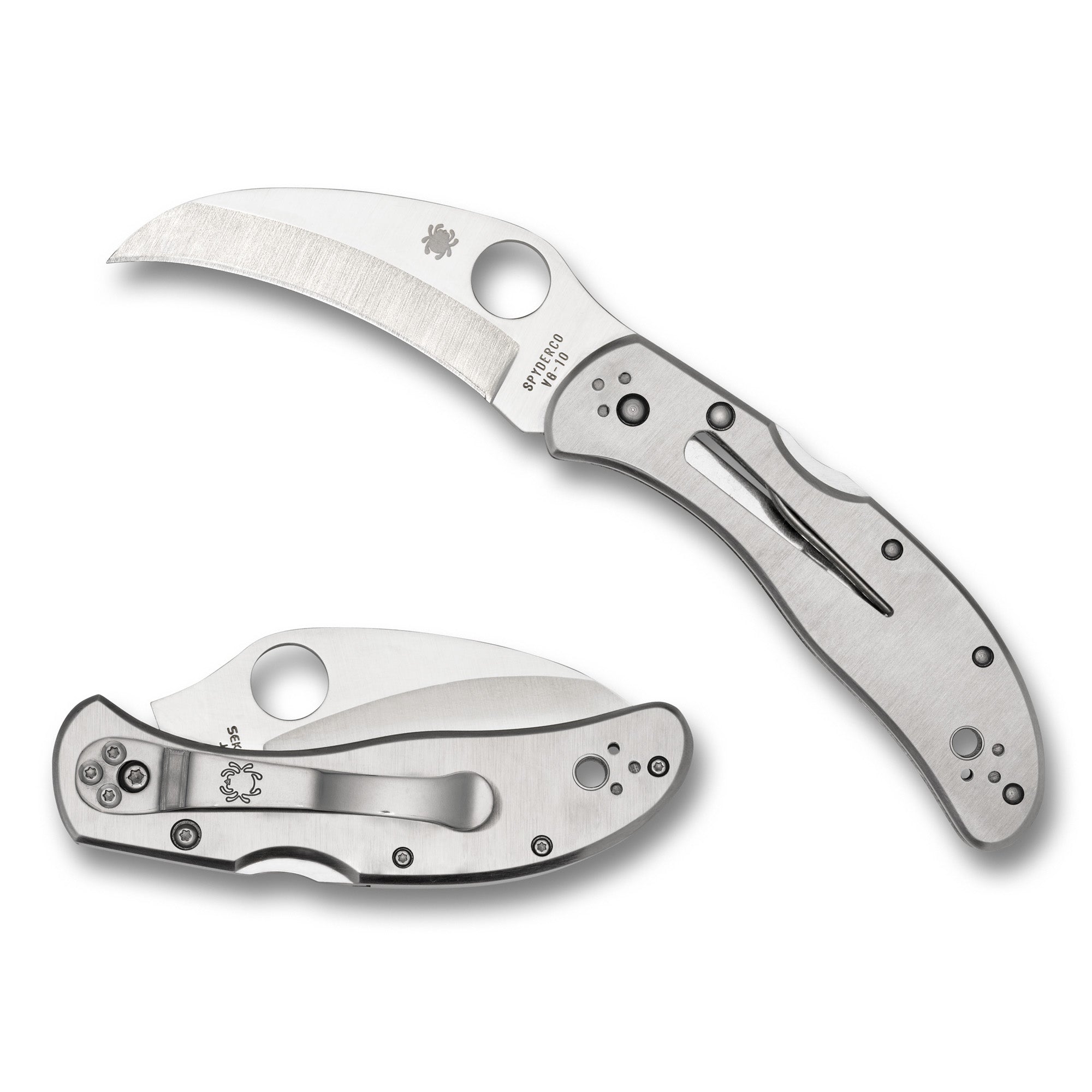 Spyderco Harpy Clipit Folding Knife with VG-10 Steel, 2.75 Inch Plain Edge, Silver