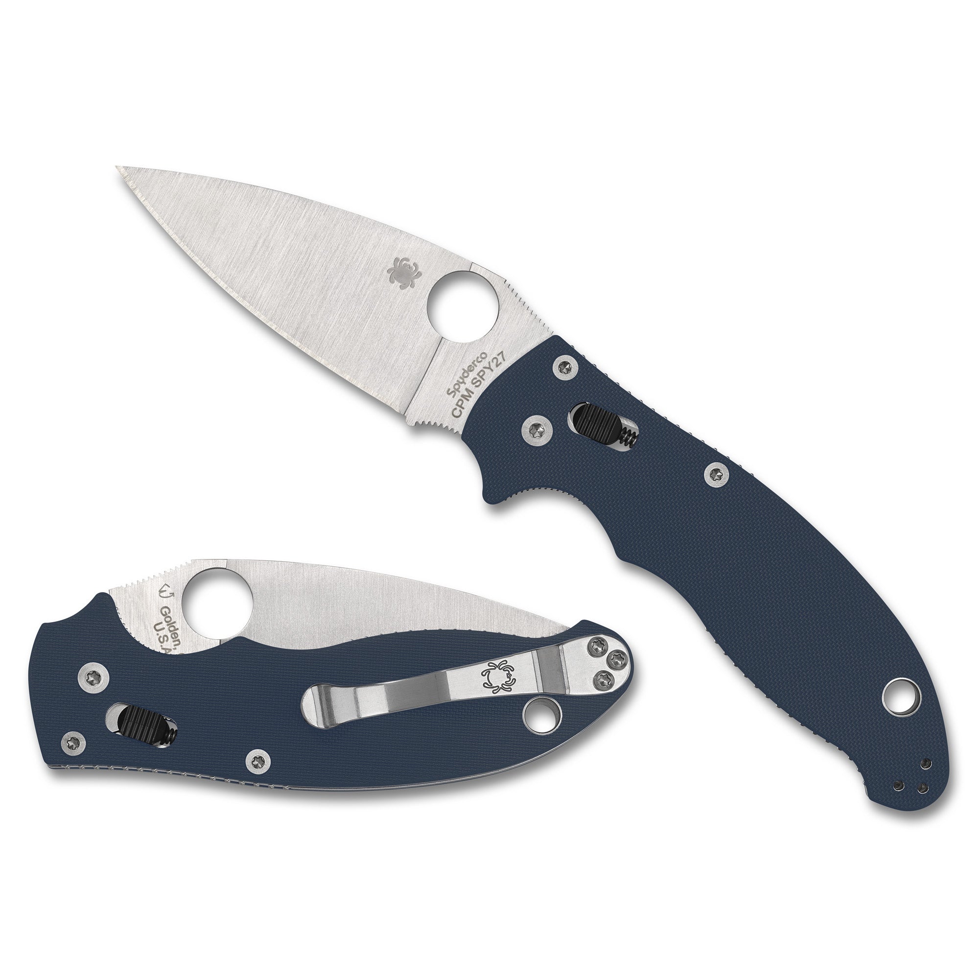 Spyderco Manix 2 Folding Knife with CPM SPY27 Steel and Blue G-10 Handle