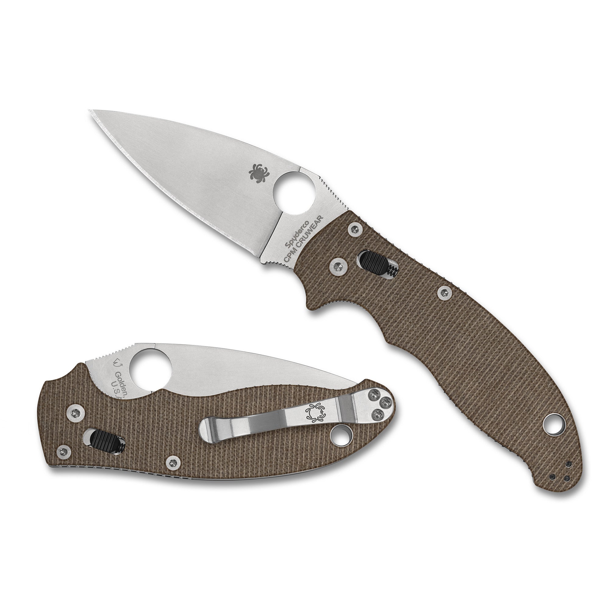 Spyderco Manix 2 Brown Canvas Micarta Folding Knife with CPM CRU-WEAR Blade - Model C101MPCW2