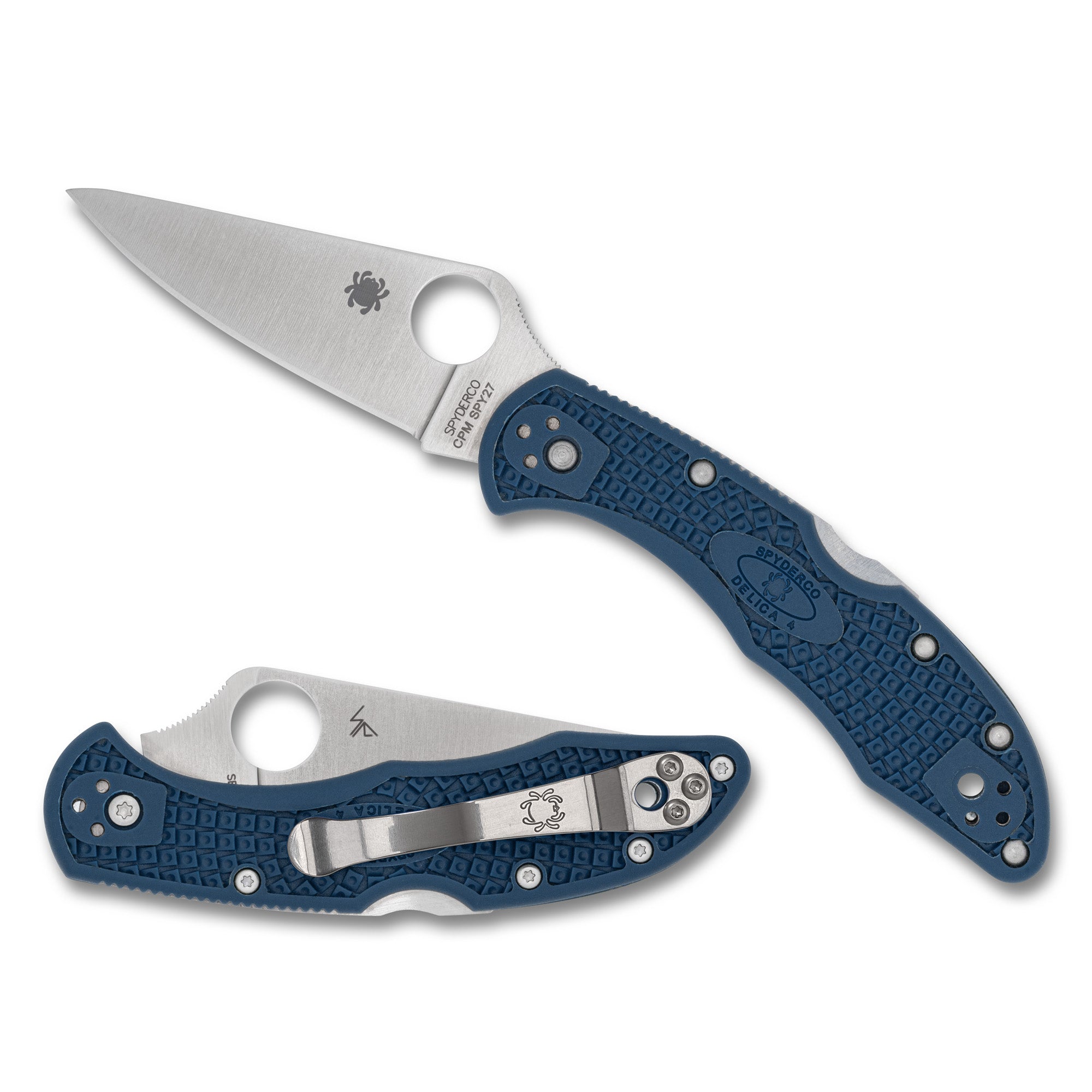 Spyderco Delica 4 CPM SPY27 Folding Knife with Blue FRN Handle and PlainEdge Blade