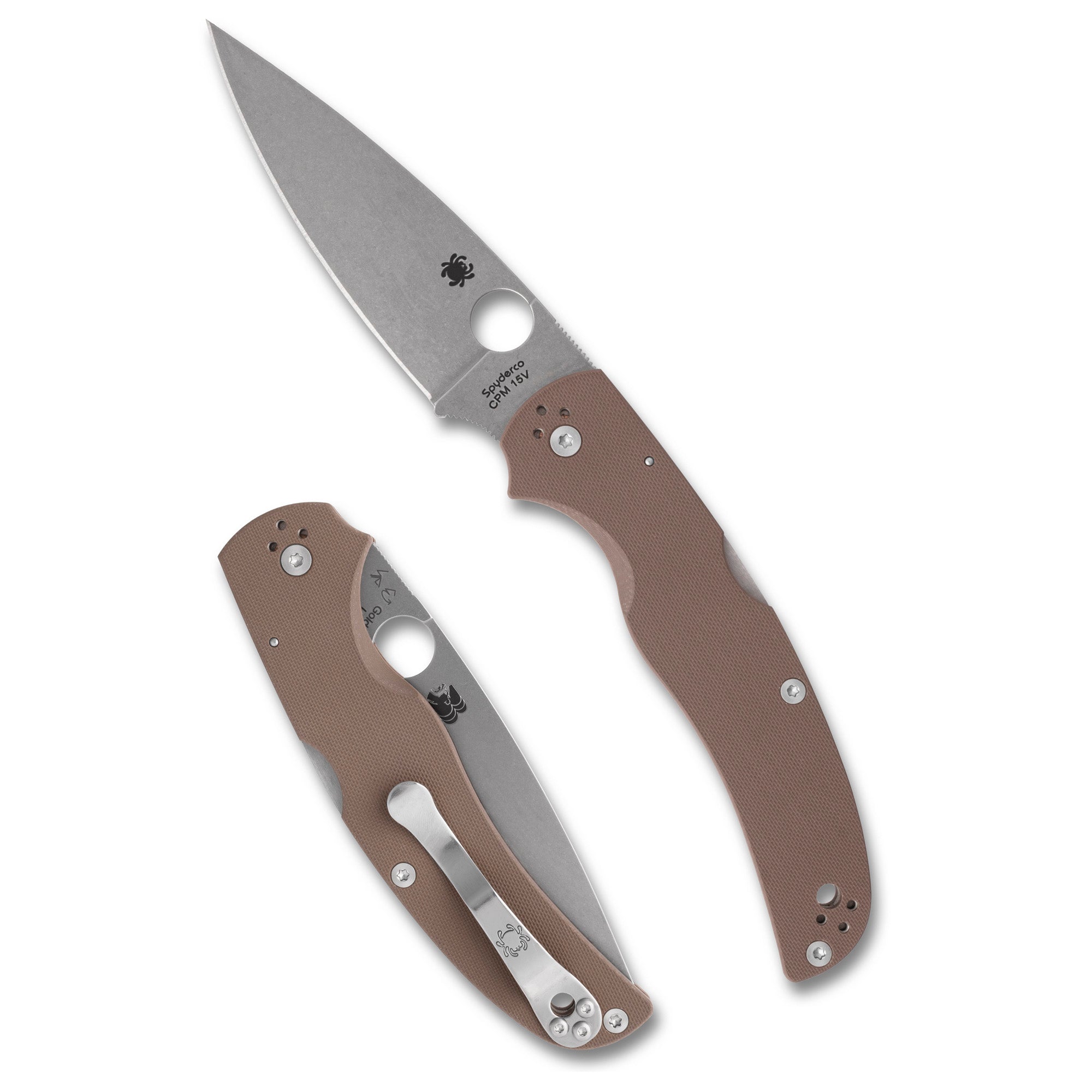 Spyderco Native Chief Folding Knife with CPM 15V Steel, 4.08 Inches, Brown G-10 Handle