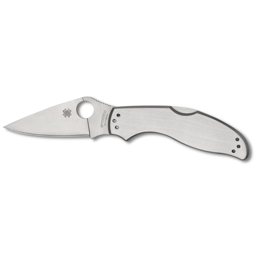 Spyderco UpTern Folding Knife C261P – 8Cr13MoV Steel, Silver Handle, 2.82 Inches Blade