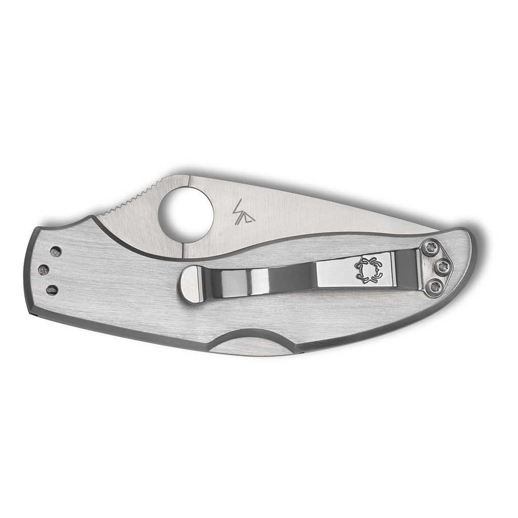 Spyderco UpTern Folding Knife C261P – 8Cr13MoV Steel, Silver Handle, 2.82 Inches Blade