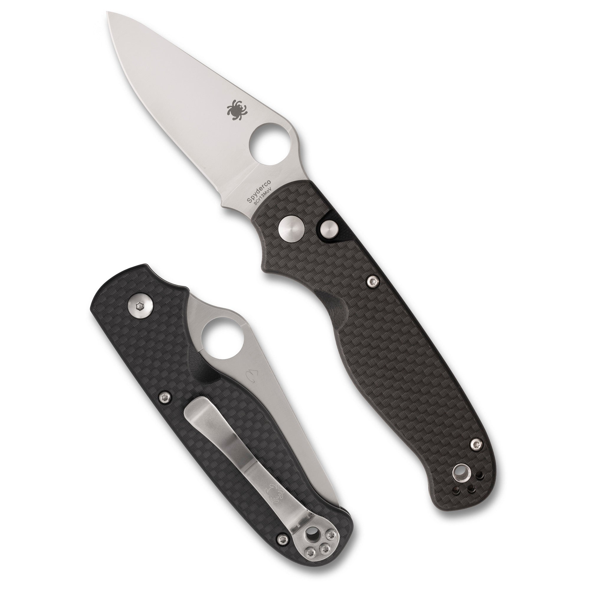 Spyderco ButtonUp CF PE Folding Knife with 8Cr13MoV Steel and Button-Lock Mechanism