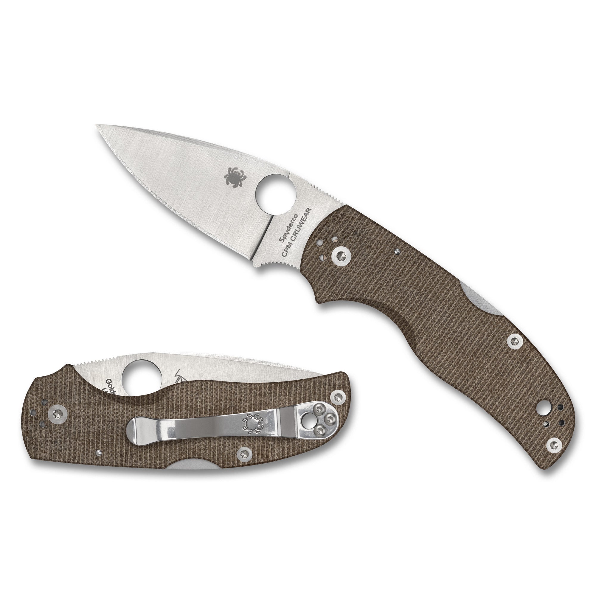 Spyderco Native 5 Folding Knife with CPM CRU-WEAR Blade and Brown Canvas Micarta Handle - Model C41MPCW5
