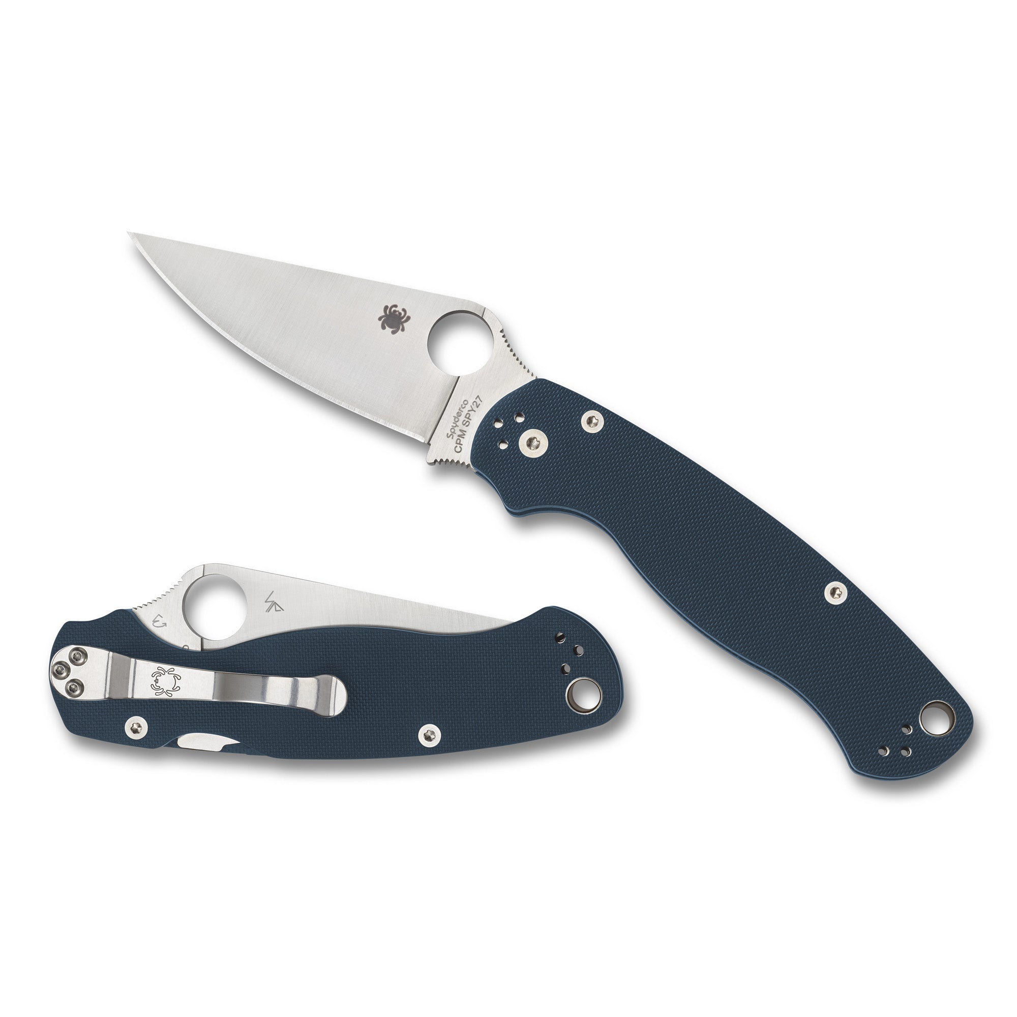 Spyderco Para Military 2 CPM SPY27 Blue Folding Knife - High-Performance Edge and Durable G-10 Handle