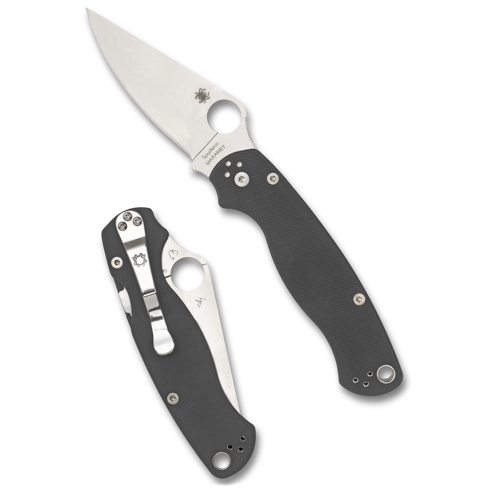 Spyderco Para Military 2 Maxamet Folding Knife - 3.45-Inch Plain Edge, Gray