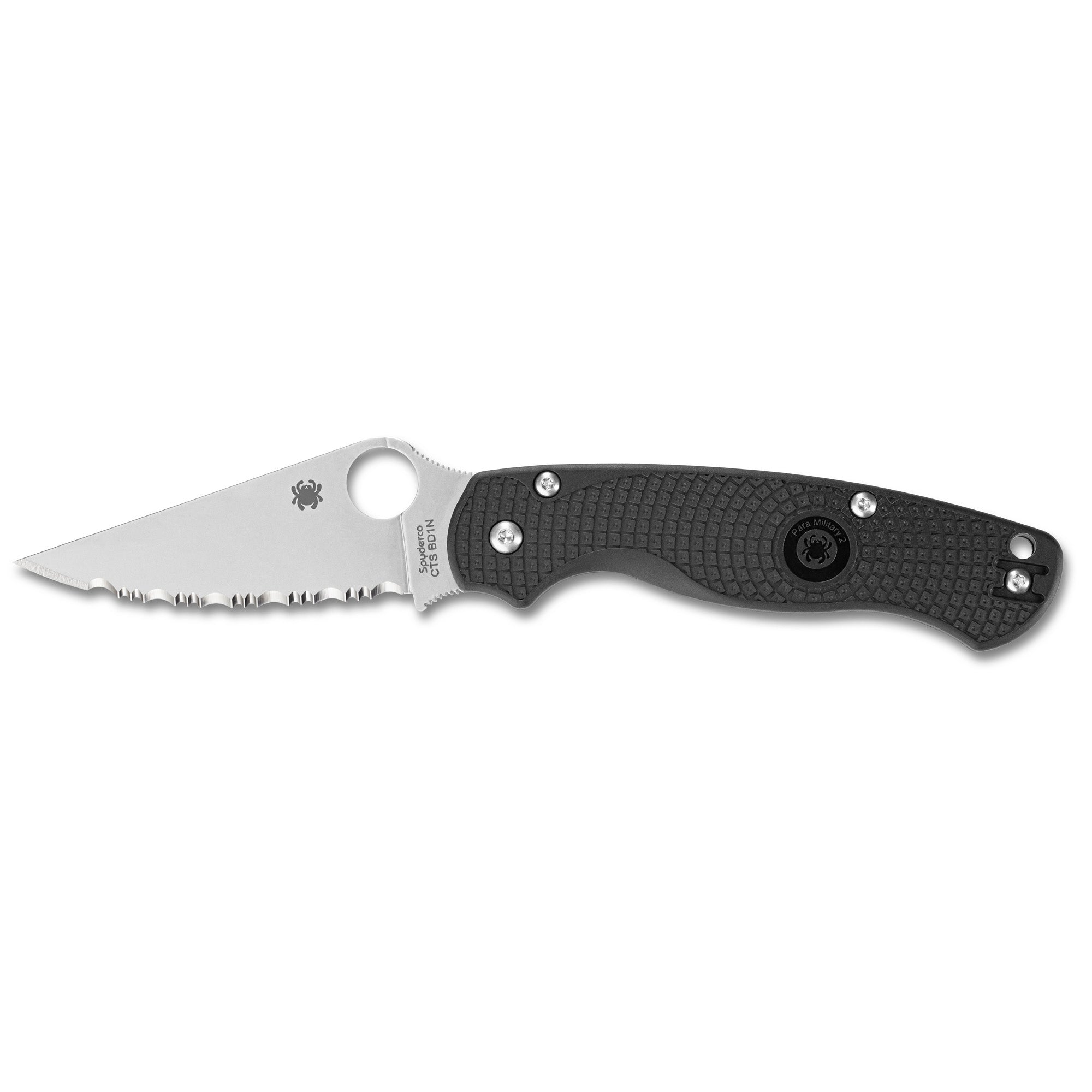 Spyderco Para Military 2 Lightweight Folding Knife with CTS BD1N Blade, Black FRN Handle, and SpyderEdge - Model C81SBK2