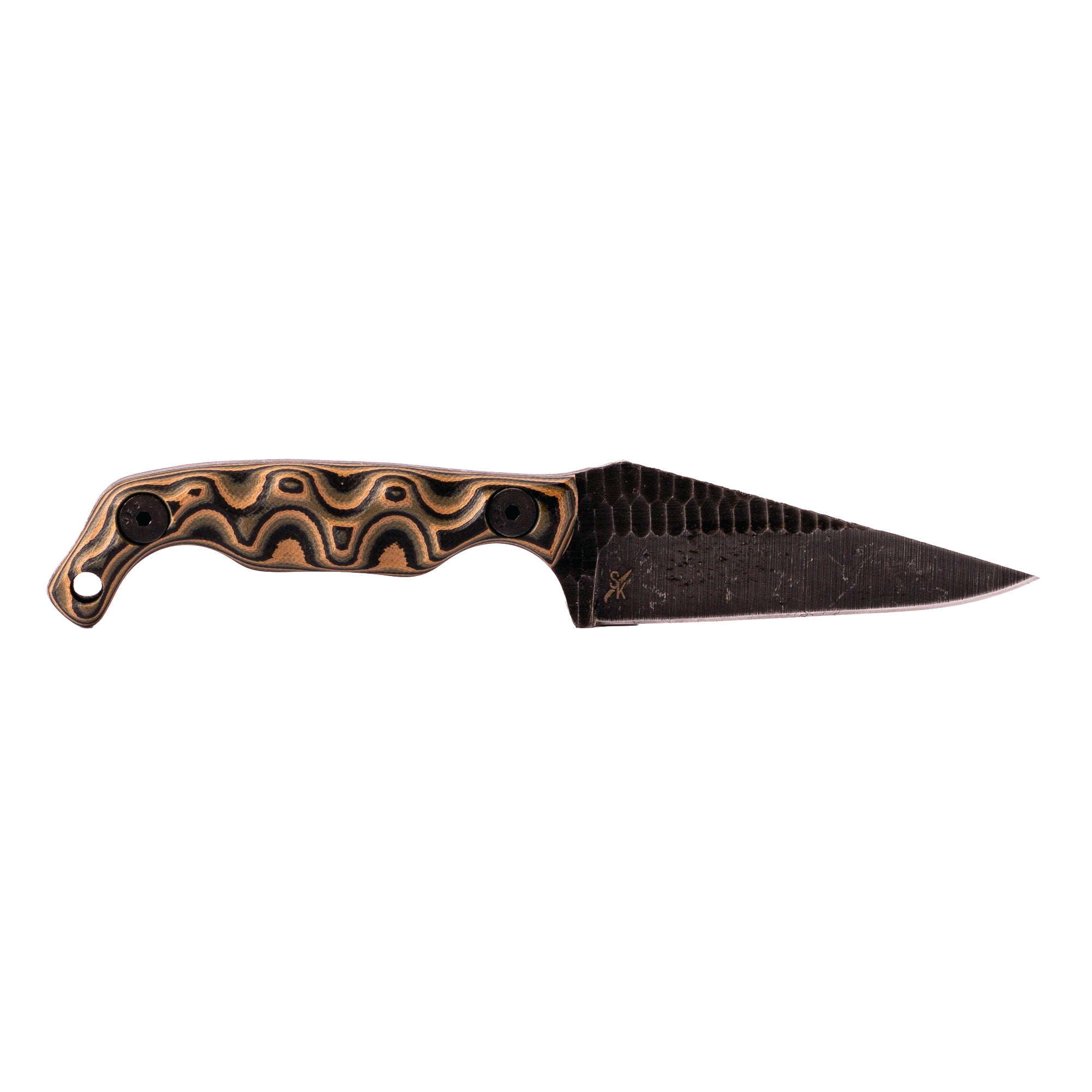 Stroup Knives Mini Fixed Blade Knife with Camo Handle - 1095 Carbon Steel, Black Finish