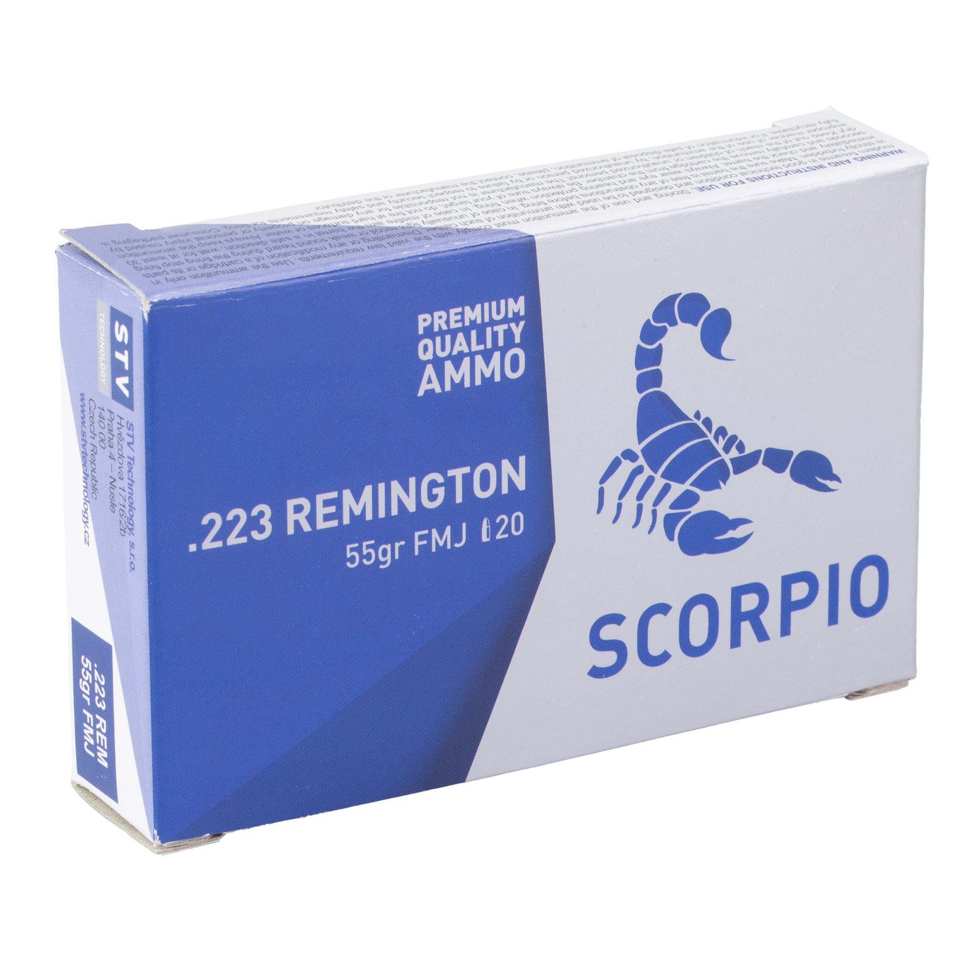 STV Technology Scorpio .223 Remington 55 Grain FMJ Ammunition – 20 Rounds / Box, 1000 Rounds Case