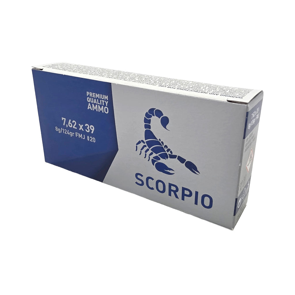 STV Technology Scorpio 7.62x39mm 124 Grain Full Metal Jacket Ammunition - 20 Rounds Per Box, 800 Per Case