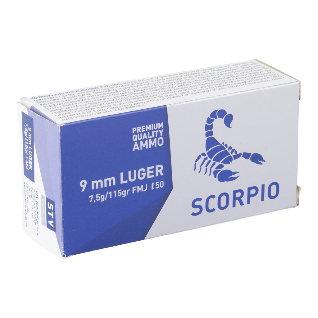 STV Technology Scorpio 9mm 115 Grain Full Metal Jacket Ammunition - 50 Rounds Per Box
