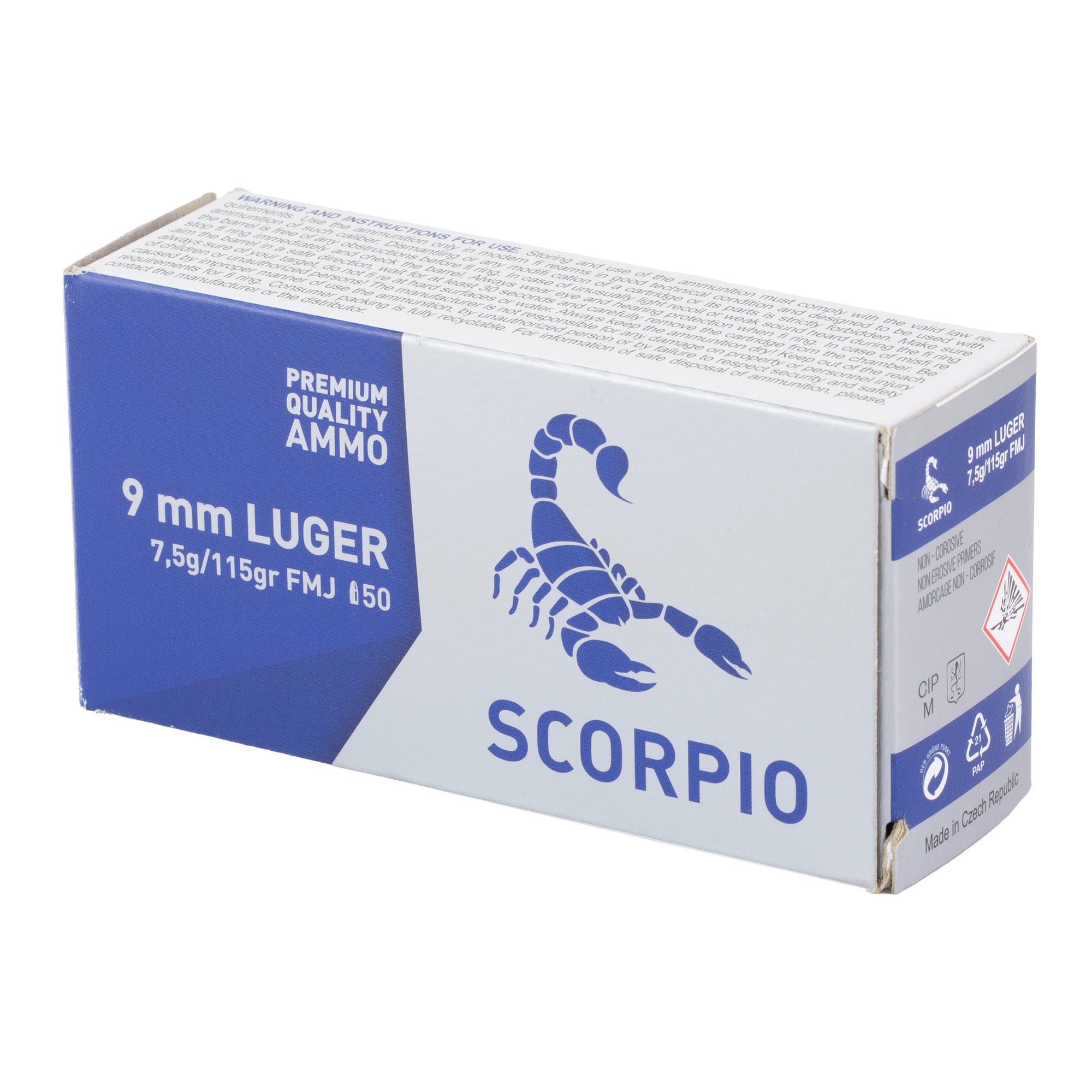 STV Technology Scorpio 9mm 115 Grain Full Metal Jacket Ammunition - 50 Rounds Per Box