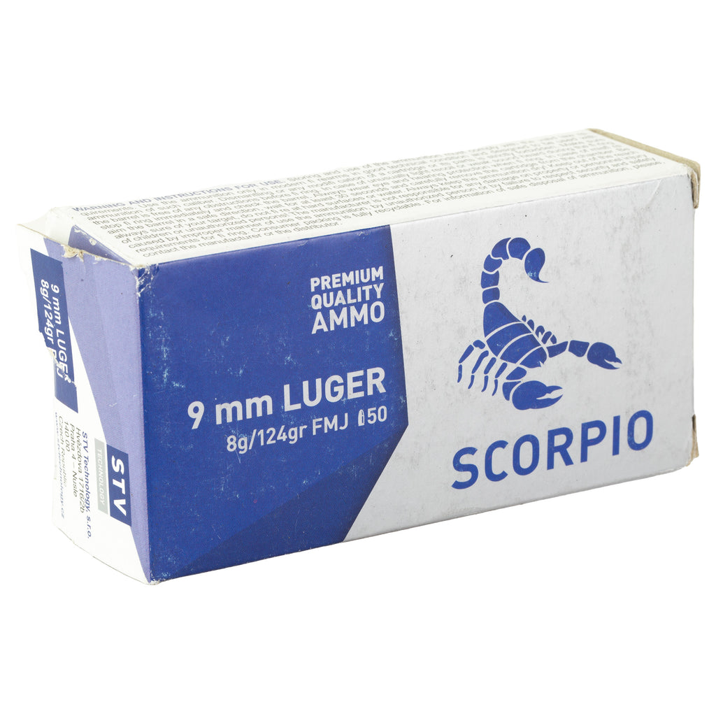 STV Technology Scorpio Ammo 9mm 124 Grain Full Metal Jacket - Box of 50 Rounds