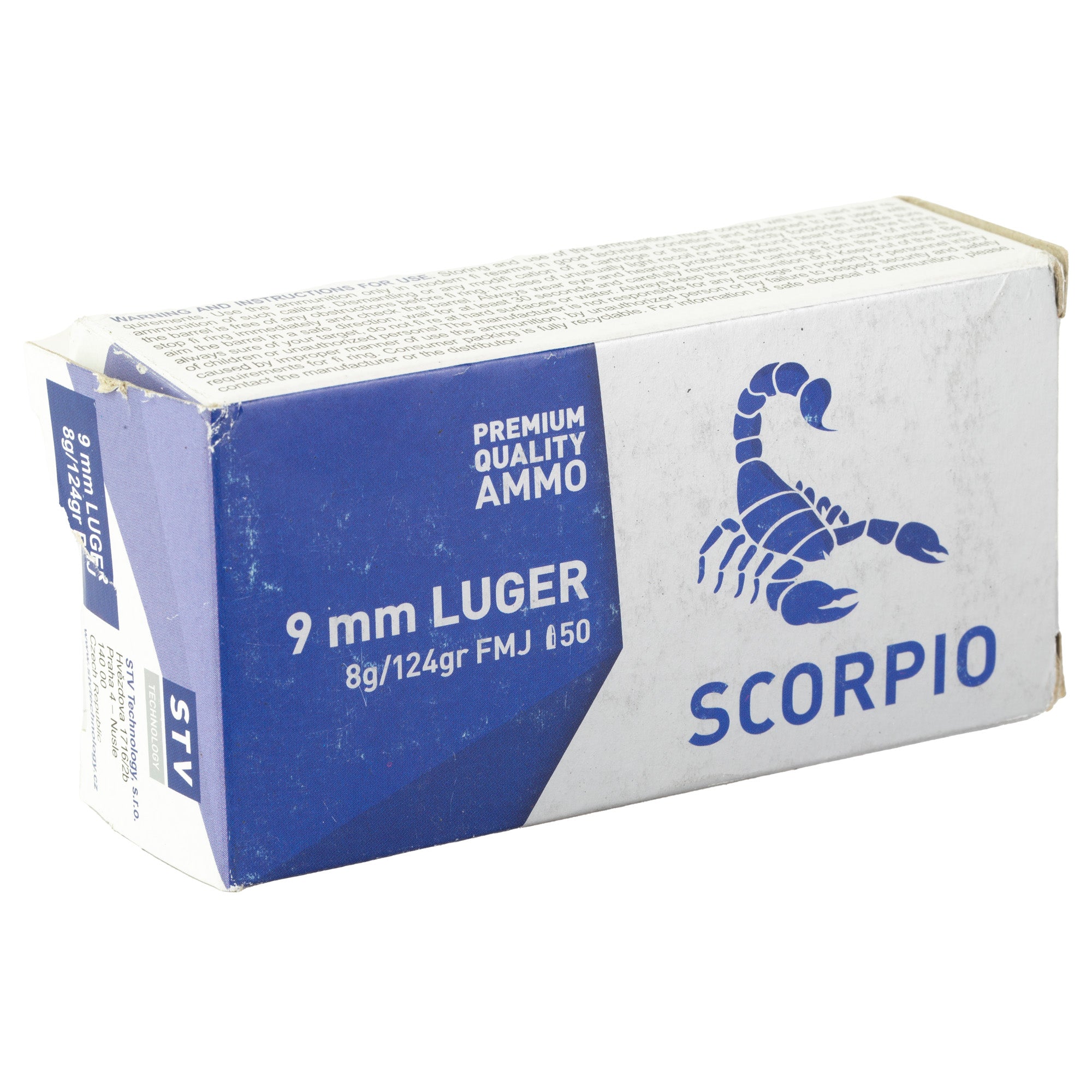 STV Technology Scorpio Ammo 9mm 124 Grain Full Metal Jacket - Box of 50 Rounds