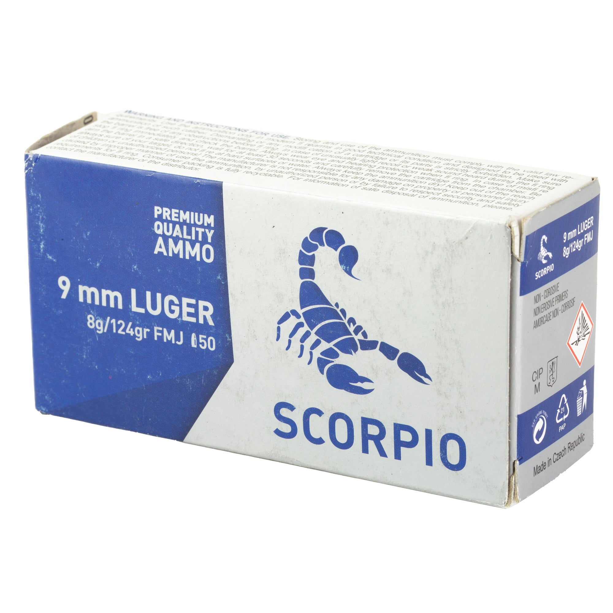 STV Technology Scorpio Ammo 9mm 124 Grain Full Metal Jacket - Box of 50 Rounds