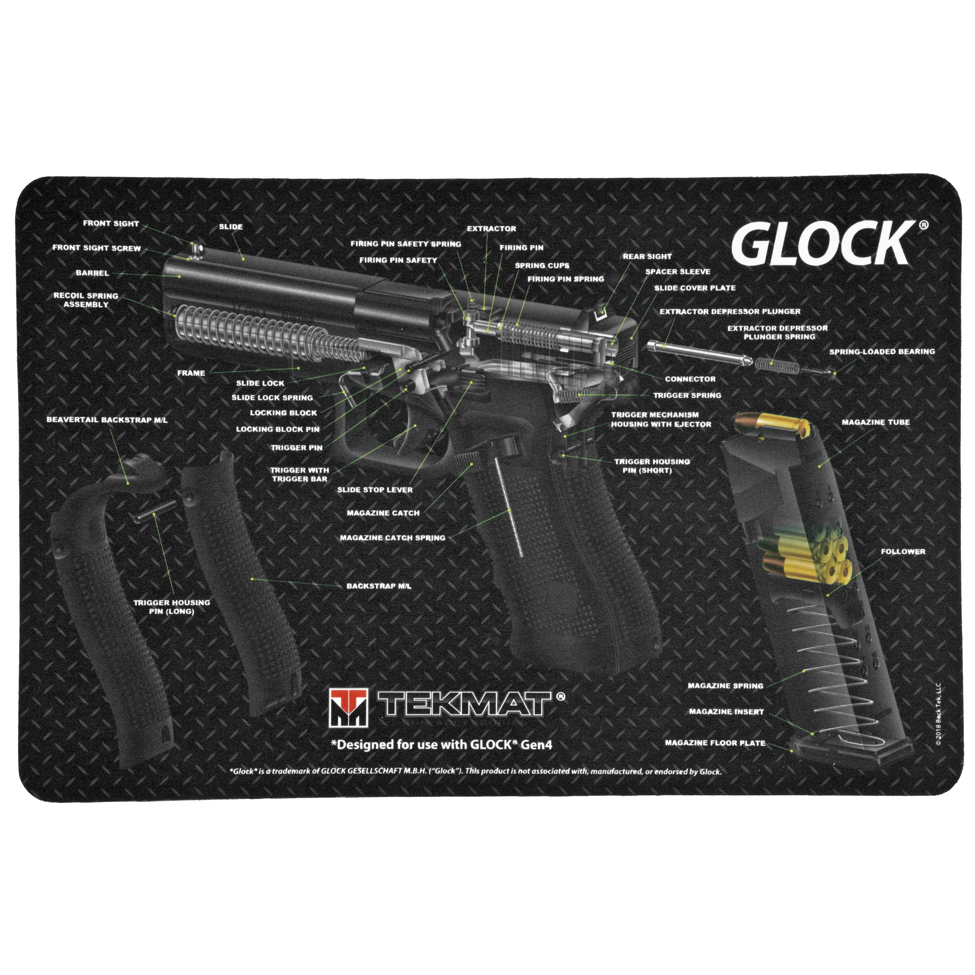 TekMat Cutaway Pistol Mat for Glock - 11 x 17 inches with Exploded Diagram and Protective Surface
