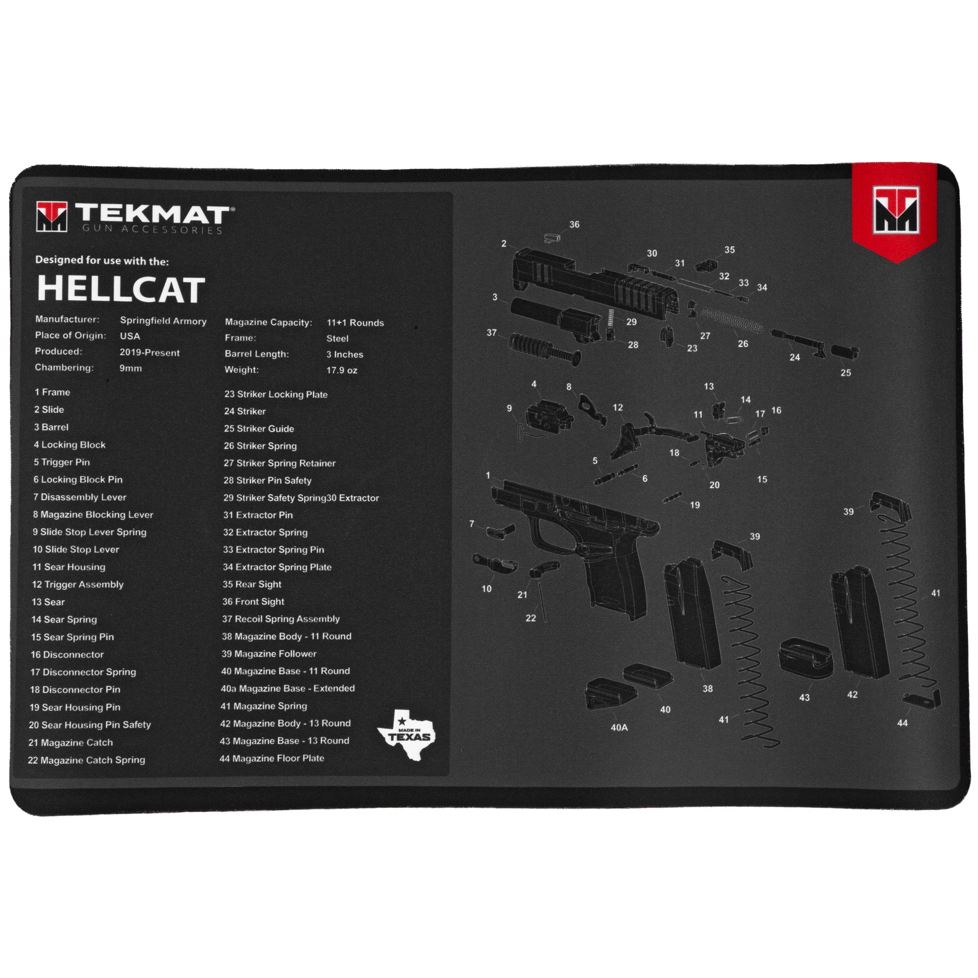 TekMat Springfield Hellcat Pistol Mat - Original 11x17 Gun Cleaning and Maintenance Mat