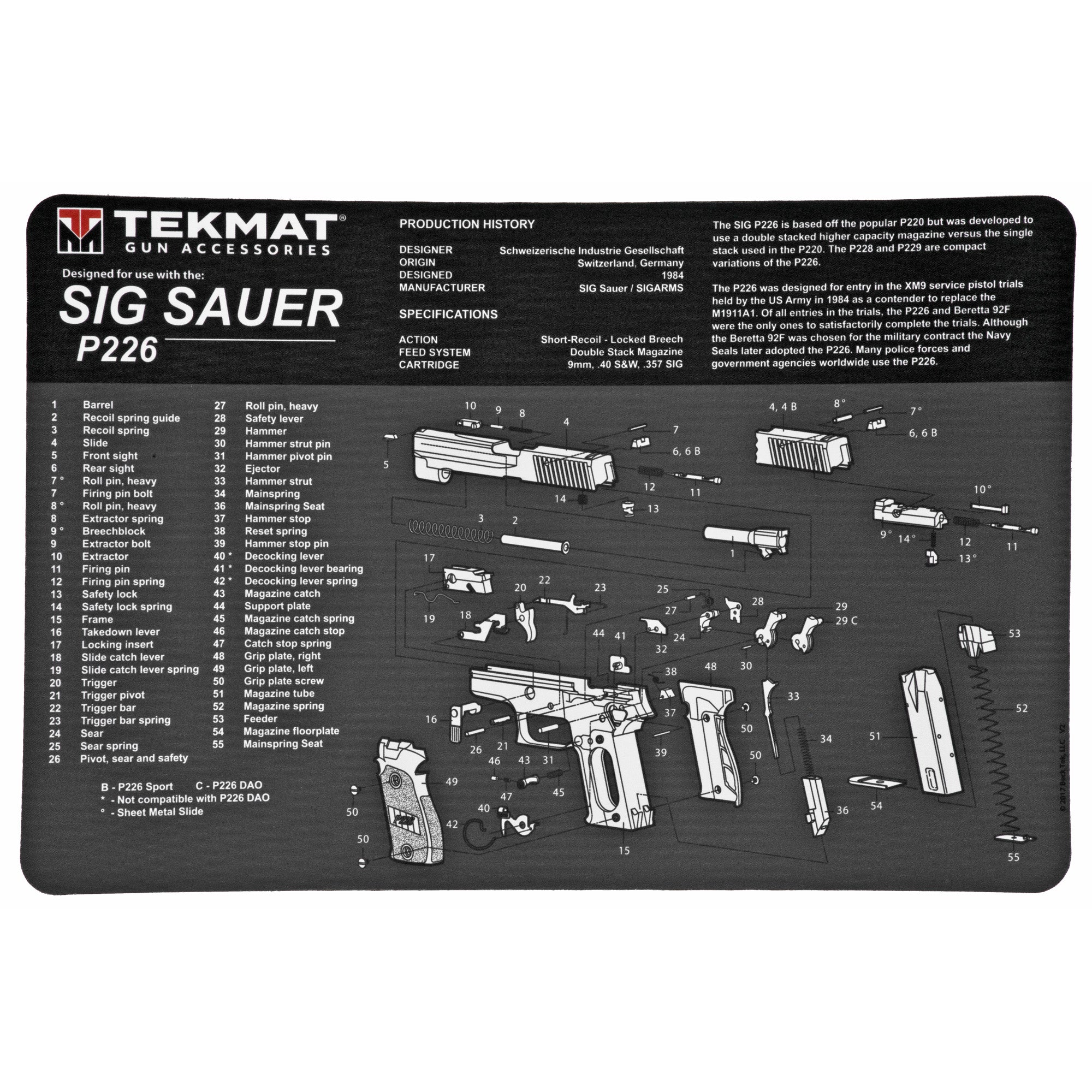TekMat Pistol Mat for Sig P226 - Protect Your Firearm with Exploded Diagram and Non-Slip Surface