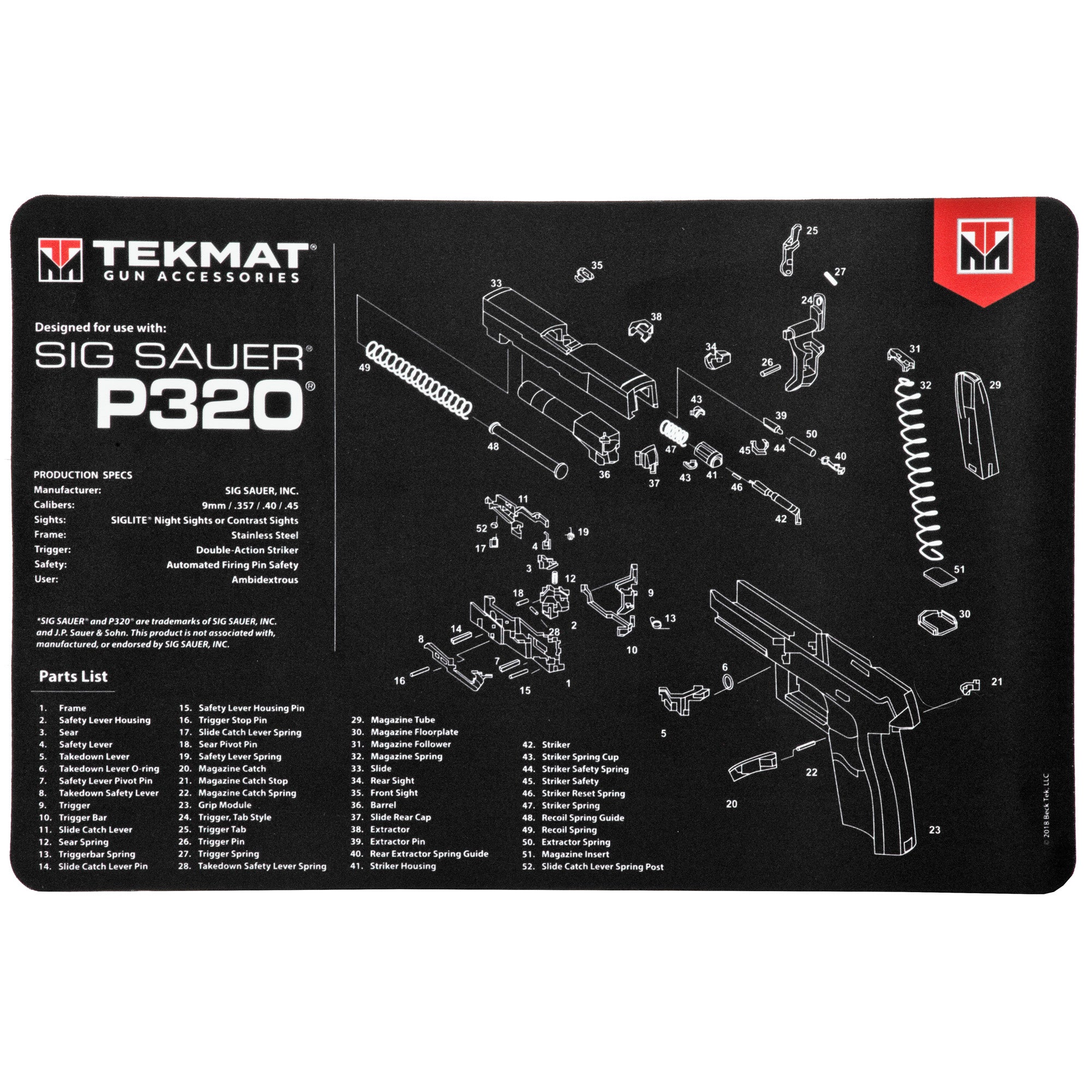 TekMat Pistol Cleaning and Maintenance Mat for Sig P320 - 17 Inch Size